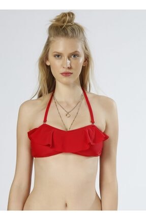 Limon Fırfırlı Kırmızı Bikini &Uuml;st
