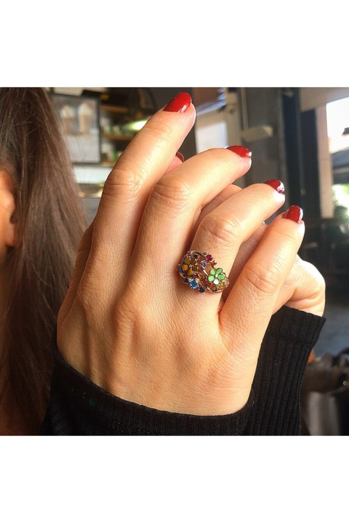 Çağdaş Kuyumculuk Cennet Bahçesi Renkli Mineli Yüzük