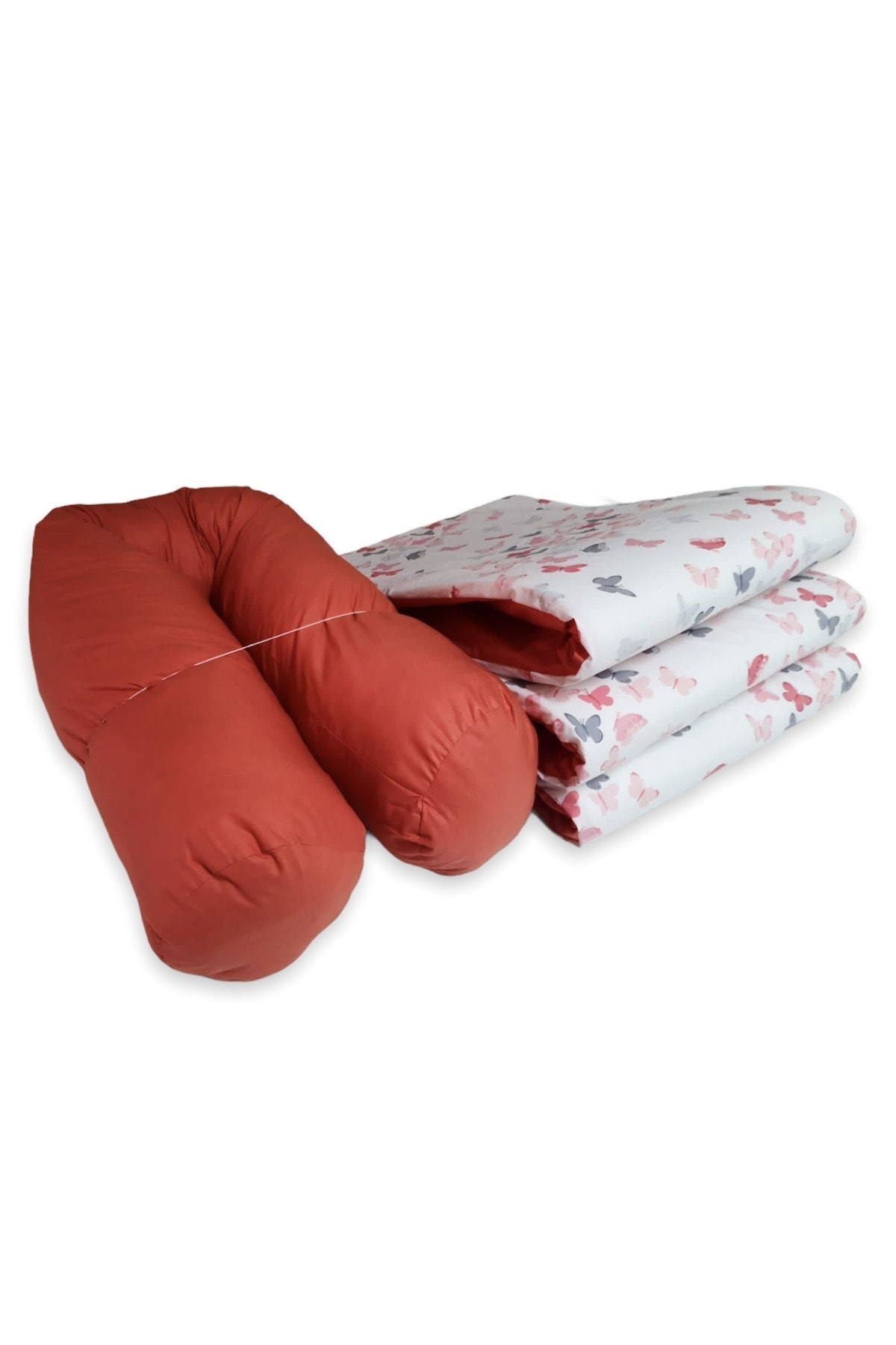 Bebek Özel Silindirli Beşik Kenar Koruma 80x180 Montessori Için (4 Parça) Pembe Kelebekli Kiremit