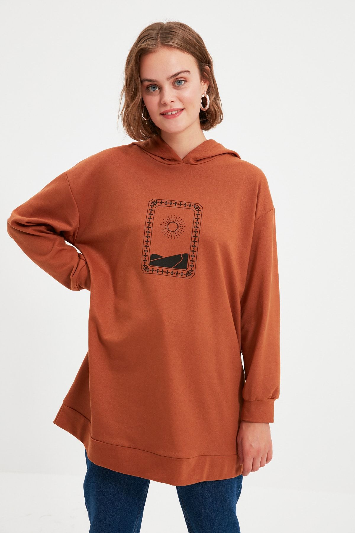 Trendyol Modest Tarçın  Örme Sweatshirt TCTAW22TW0019
