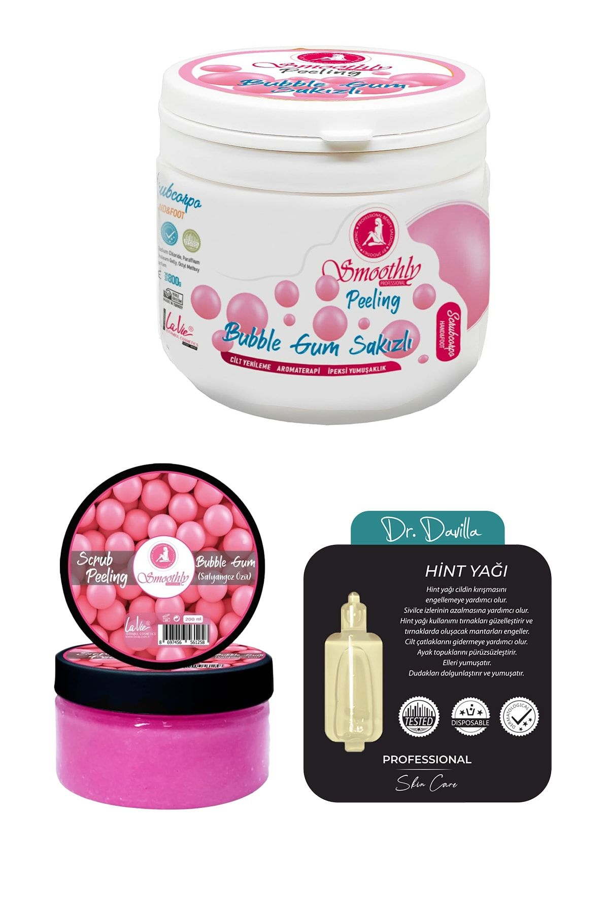 Smoothly Sakız Peeling El Ayak Bakım 800g +kolay Manikür Pedikür Peeling 200 G + Kaş Tırnak Yağı