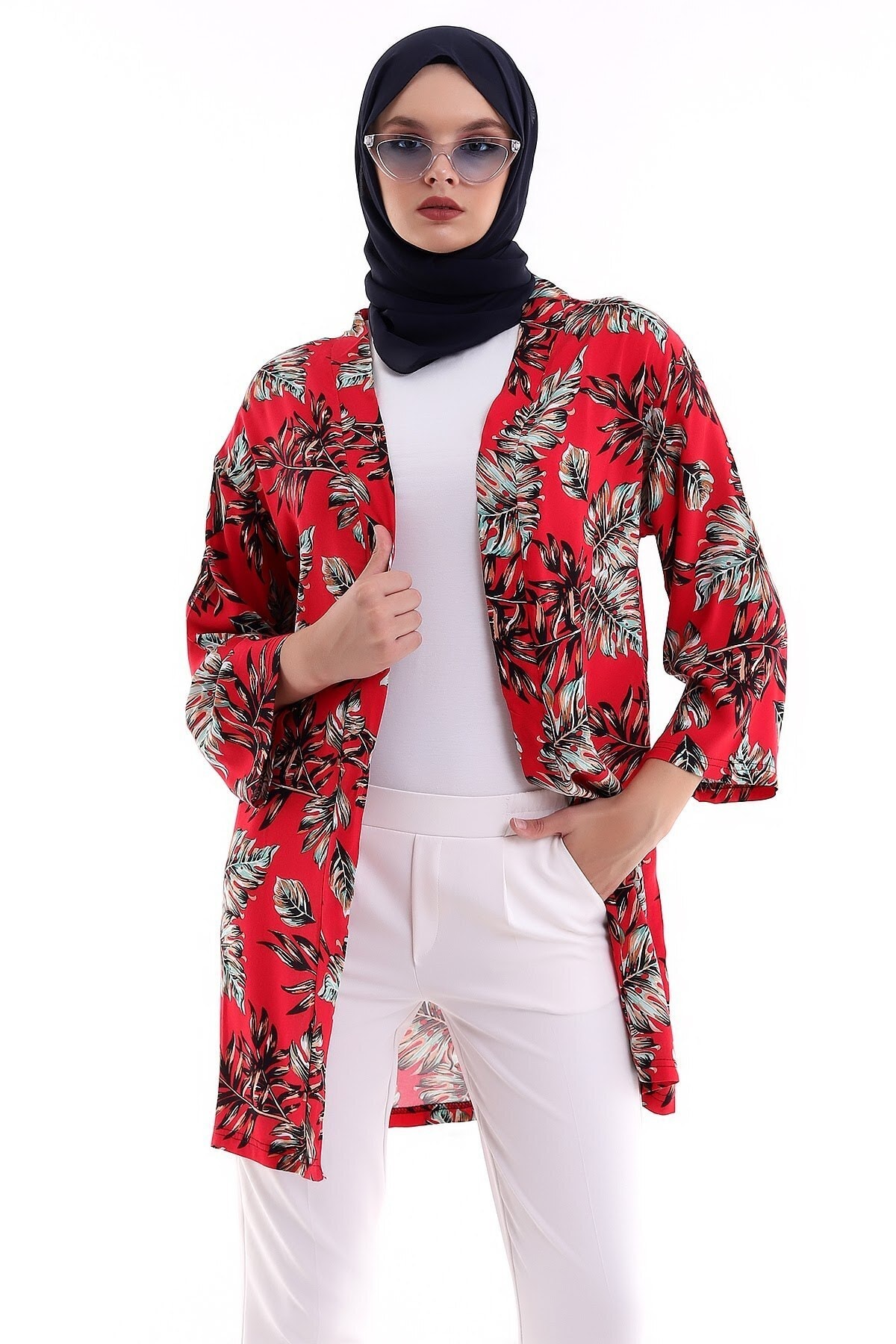 ARYA FASHION Desenli Geniş Kol Salaş Tesettür Kimono