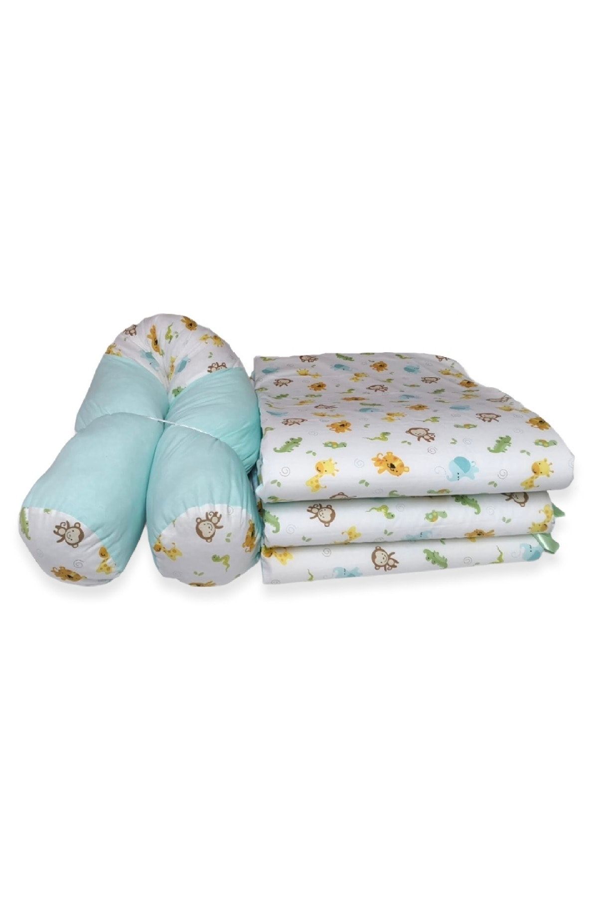Bebek Özel Çocuk Silindirli Beşik Kenar Koruma 80x130 Beşik Için (4 Parça) Sevimli Hayvan Mint