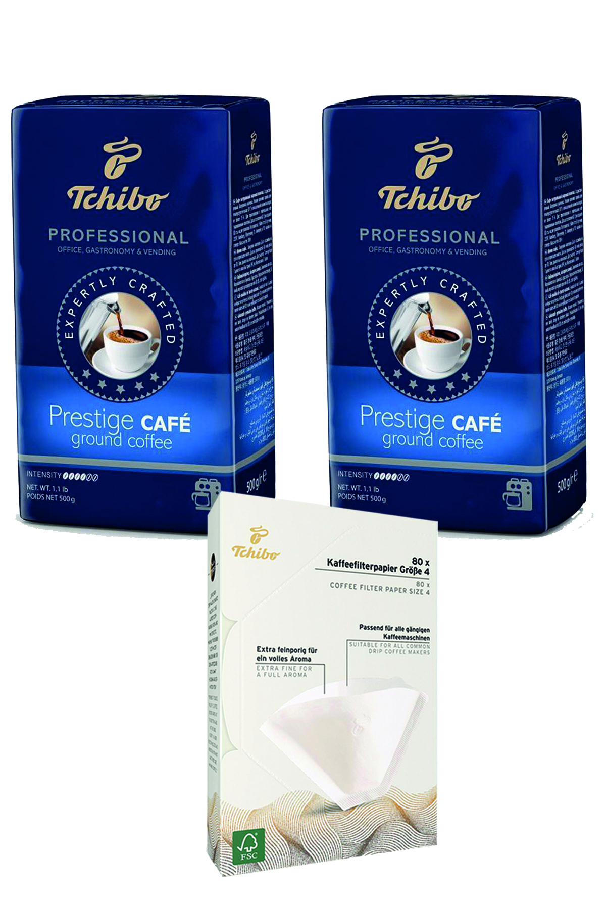 Tchibo Professional Prestige Cafe 500 gr Filtre Kahve X2 + Filtre Kahve Kağıdı 4 Numara 80 Adet