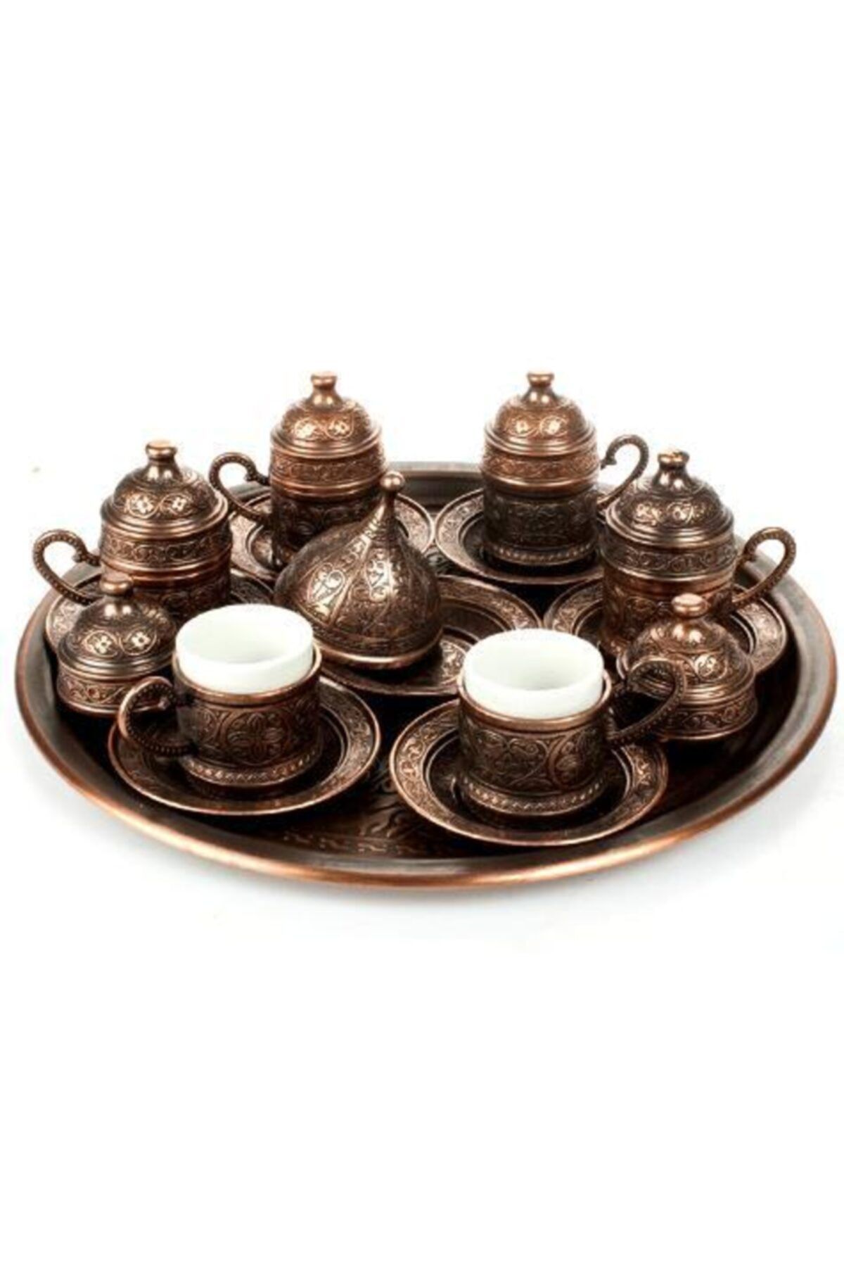 HİMARRY Osmanlı Motifli 6 Kişilik Türk Kahve Seti - Bakır