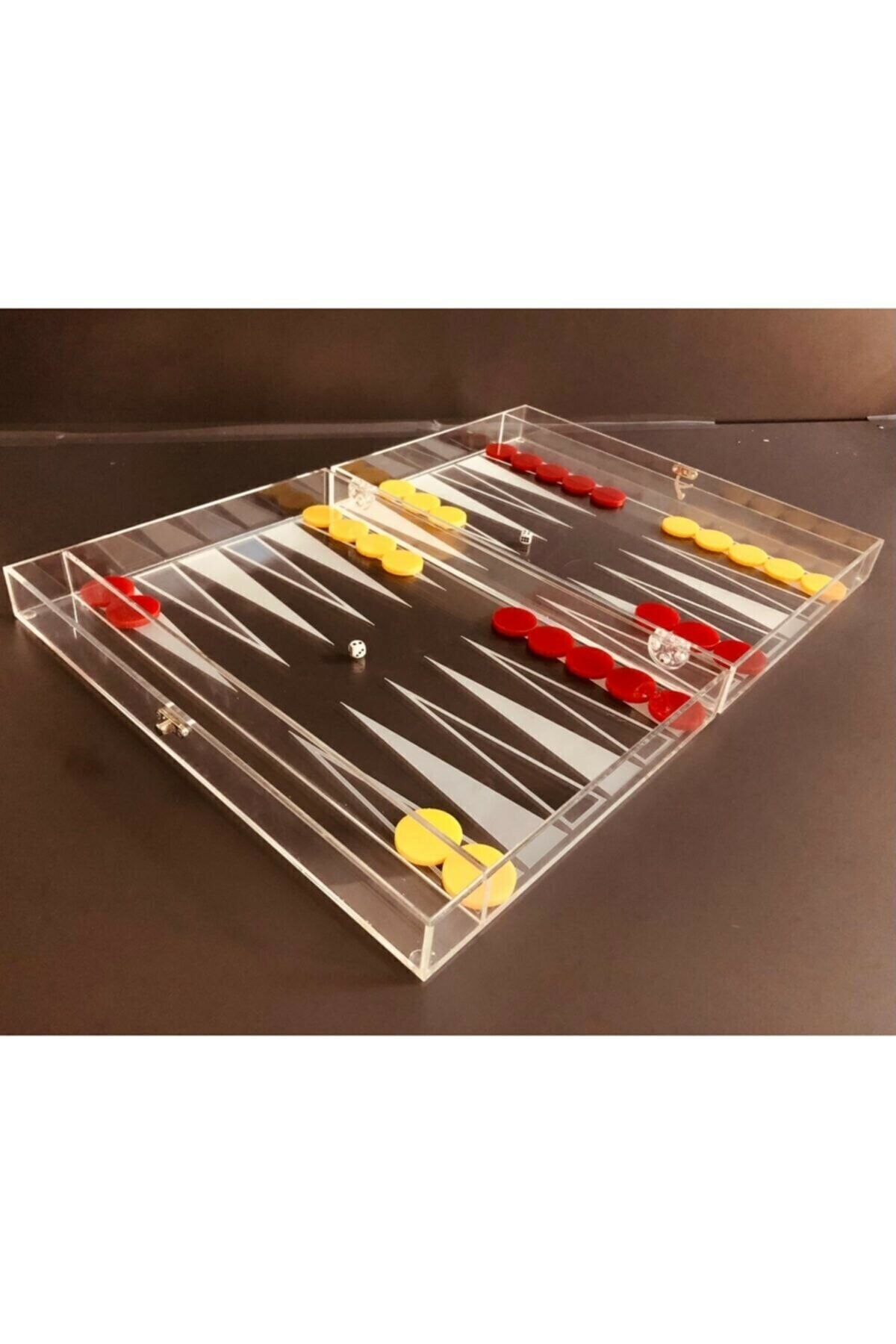 NT Handmade Sarı Kırmızı Pullu Büyük Boy Pleksi Taraftar Tavla - Oyun Seti Oyun Grubu