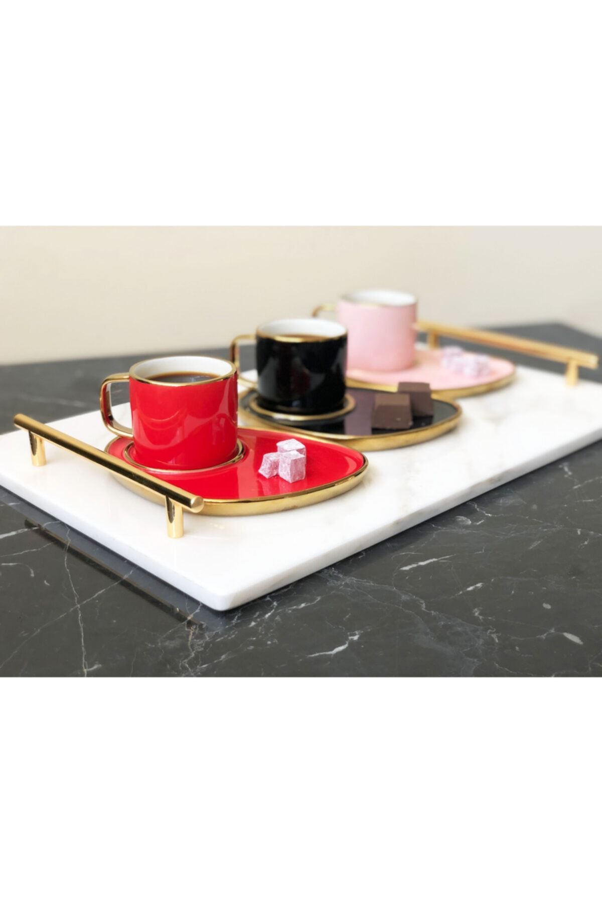 Modestmar Doğal Mermer Tepsi 25x40cm Gold Slim Kulp
