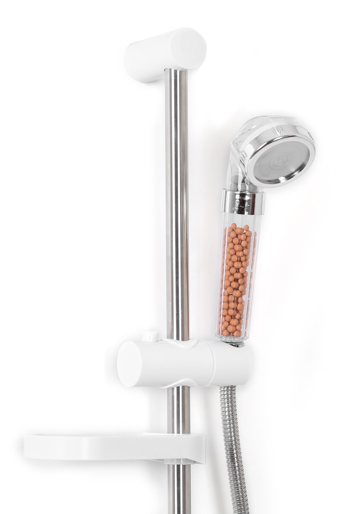 KUSTAR Beyaz Detaylı Sürgülü Banyo Duş Seti Filtre Boncuklu Duş Başlığı Set