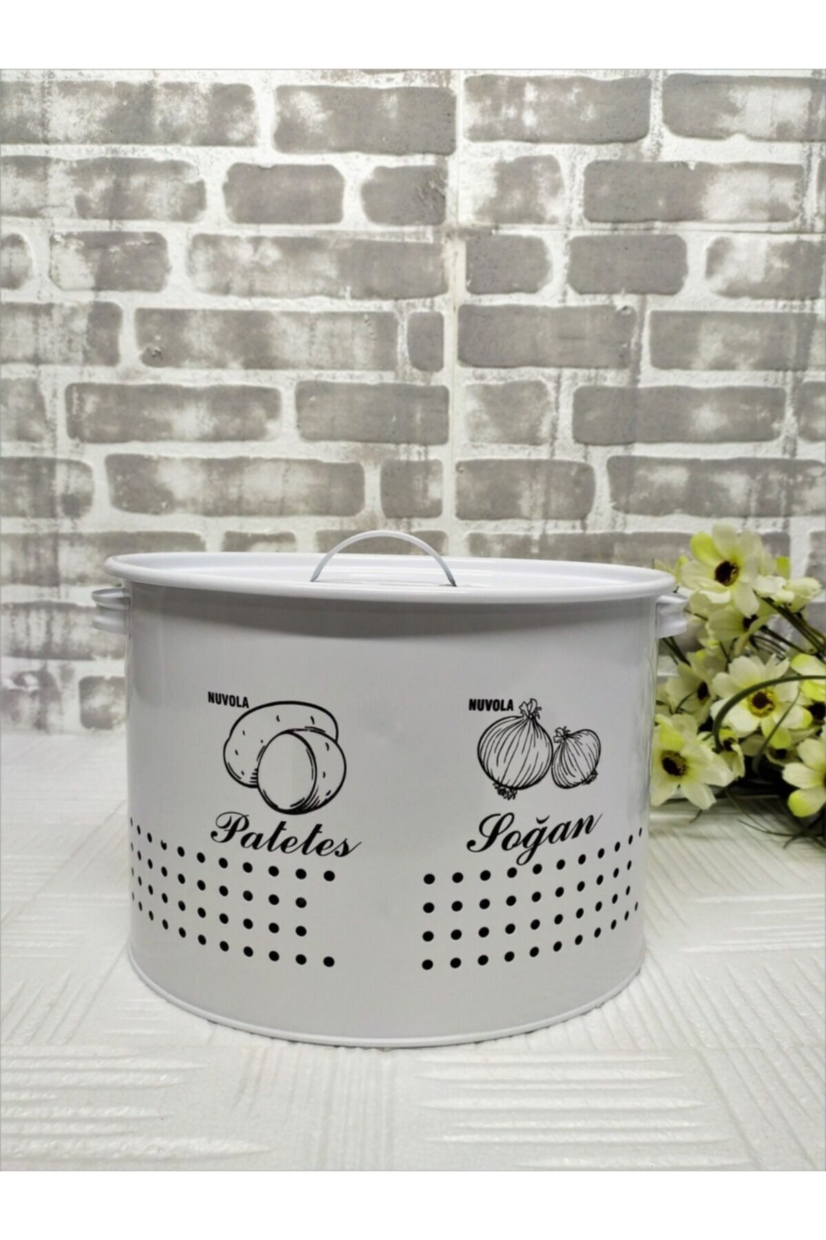BAYNUVOLA 2 Bölmeli Metal Patates Soğan Kovası Beyaz Bolmeli-byz2