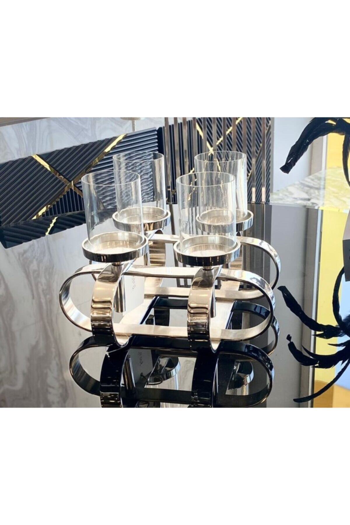 Cen Dekor Gümüş 4 Lü Mumluk