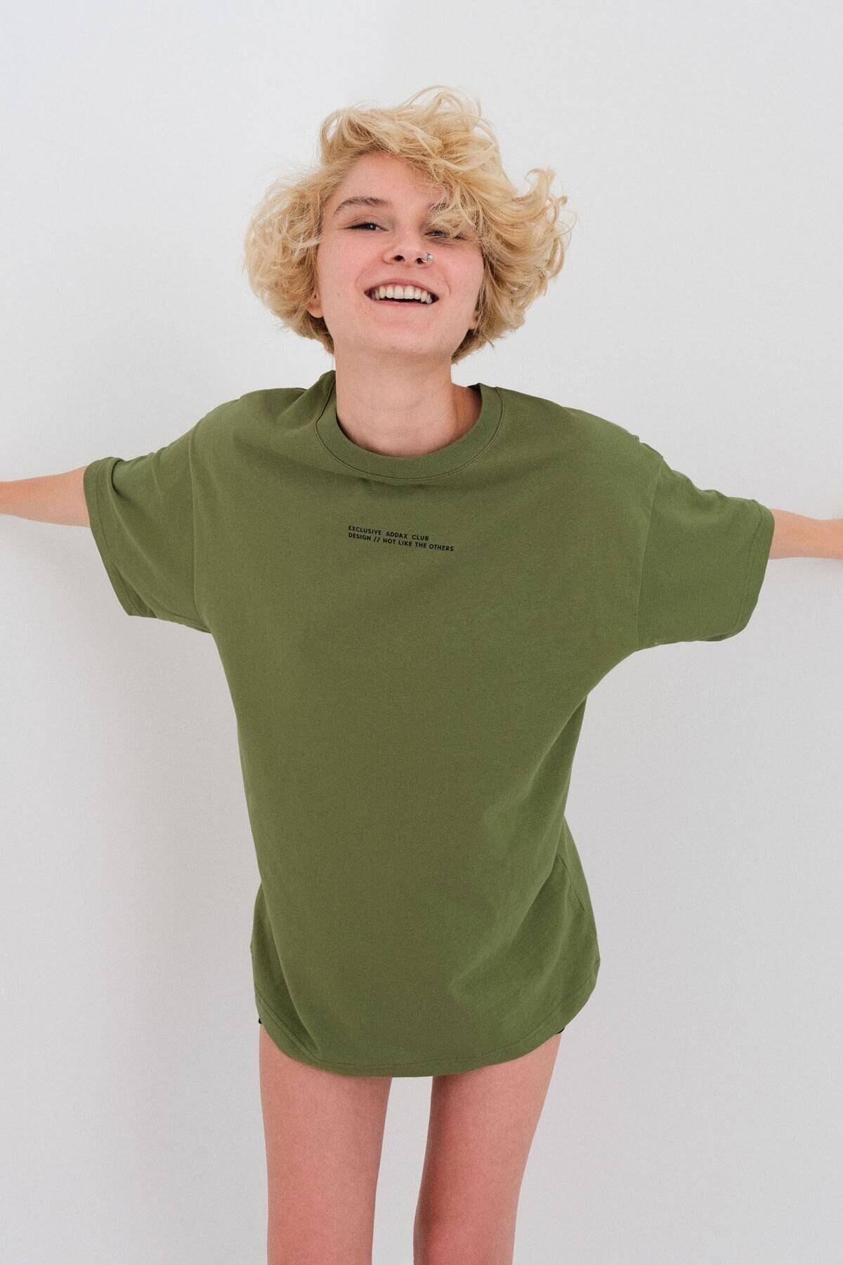 Addax Yazı Detaylı T-shirt P1018- L4