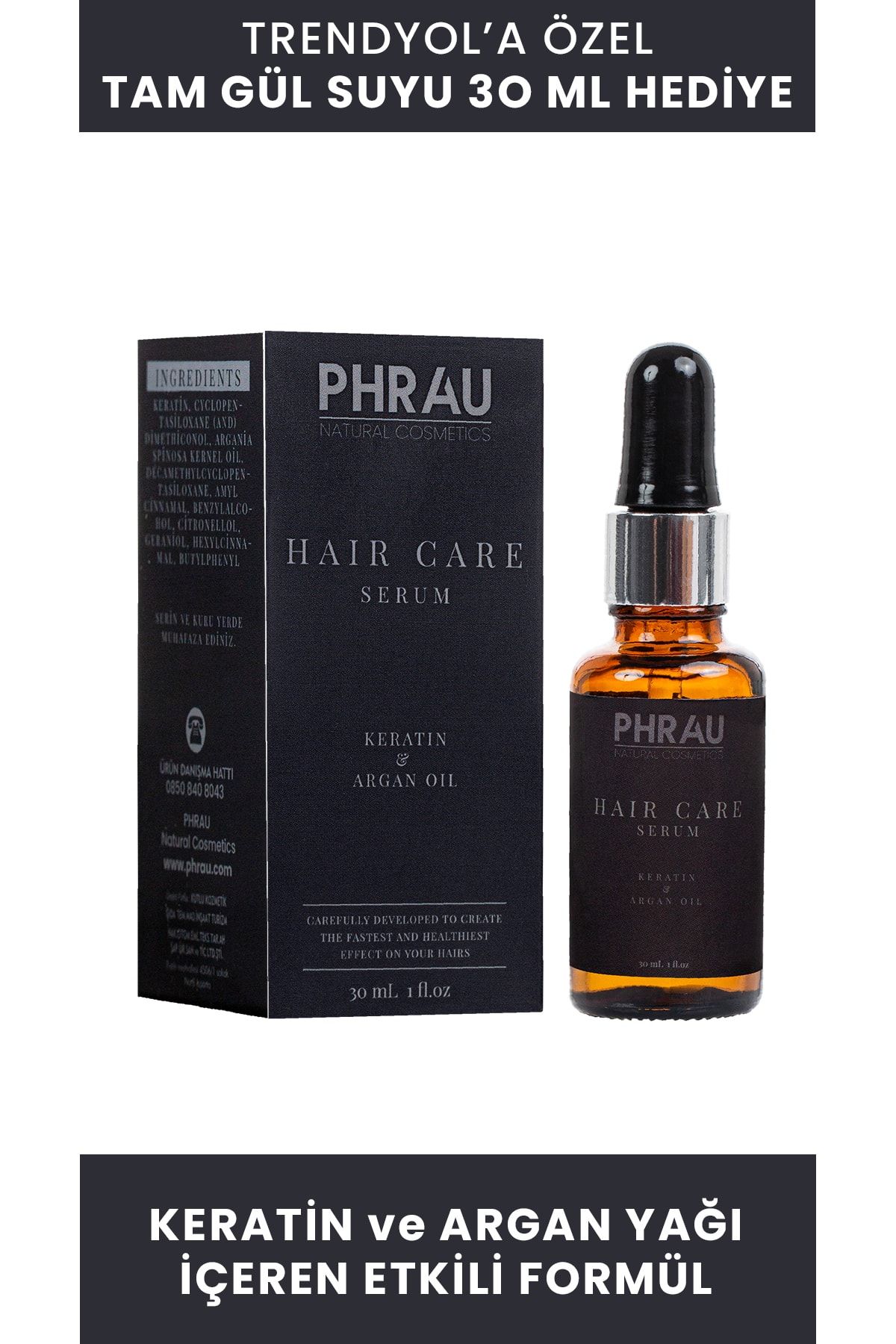 Phrau Canlandırıcı ve Dolgunlaştıcı Argan&Keratin Özlü Saç Bakım Serumu