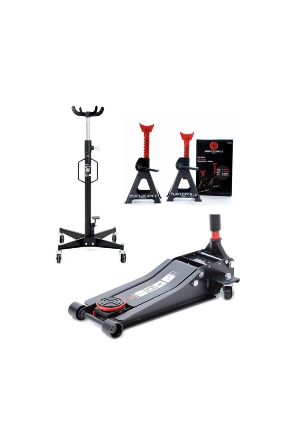 WORLDFORCE TOOLS Worldforce 3 Ton Kriko Düşük Profil Ve 500 Kg Dikey Şanzıman Kriko Ve 3 Ton Araç Sehpa Seti 3'lü Set