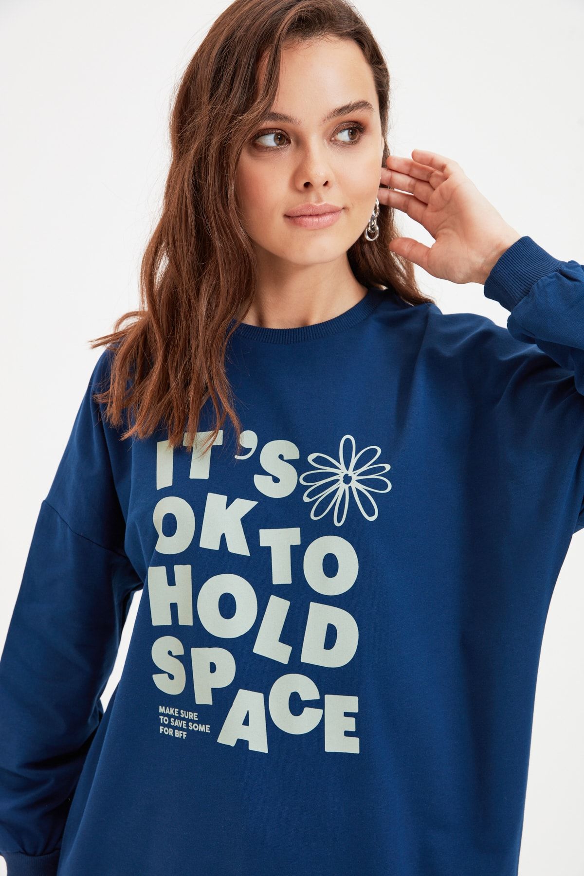 Trendyol Modest Indigo Örme Sweatshirt TCTAW22TW0061