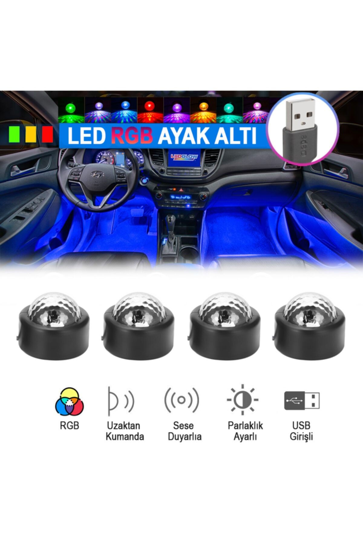 C9 Ayak Altı Usb'li Sese Duyarlı Rgb Disko Led Işık