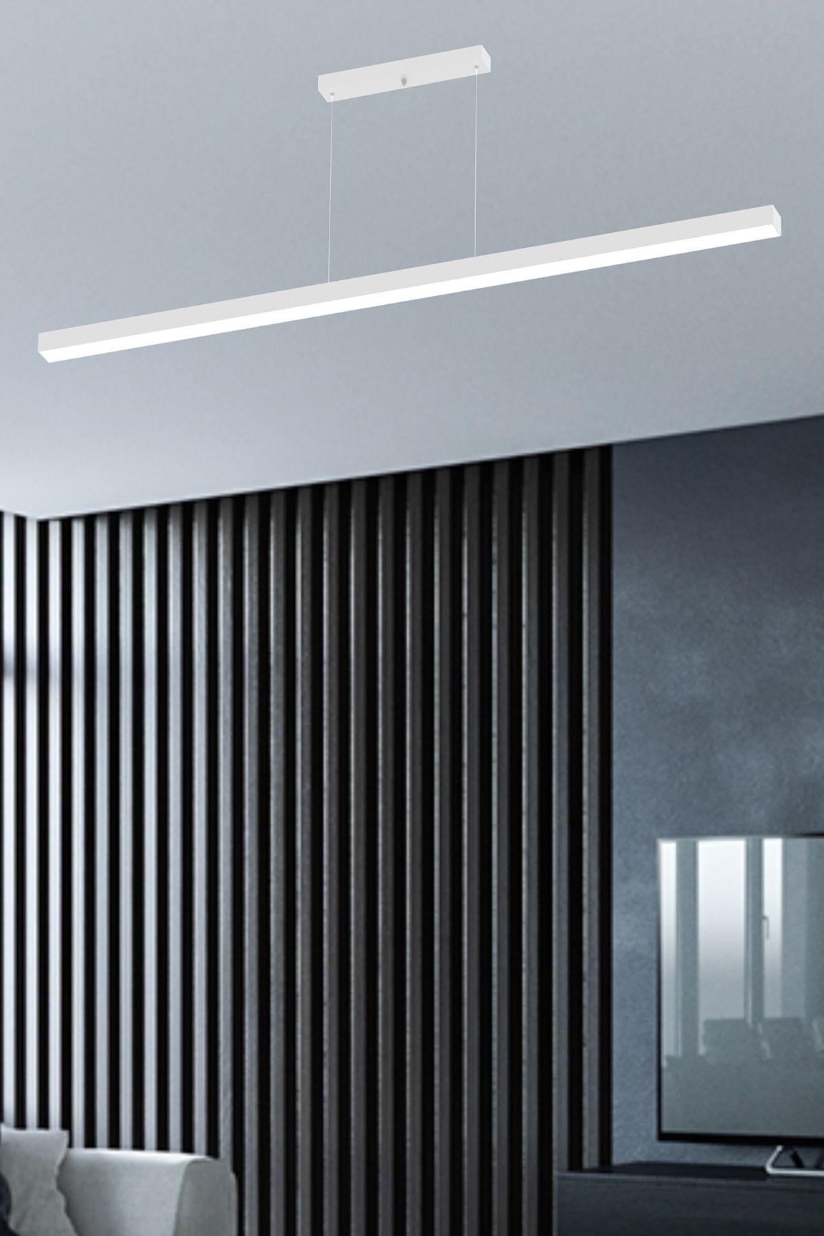 Lineer 100cm ( Beyaz Kasa, Beyaz Işık ) Sarkıt Modern Led Avize, Salon, Mutfak, Masa Üstü Avize