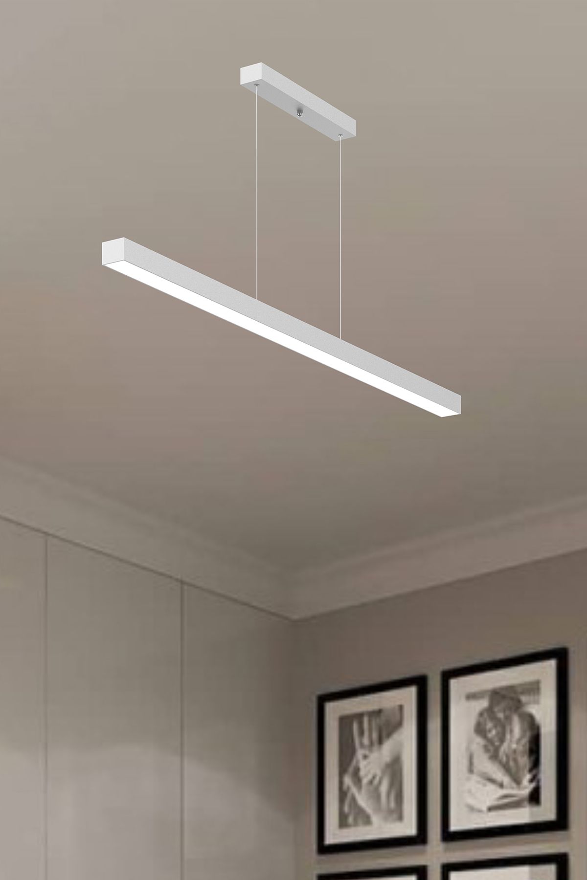 Lineer 100cm ( Beyaz Kasa, Beyaz Işık ) Sarkıt Modern Led Avize, Salon, Mutfak, Masa Üstü Avize