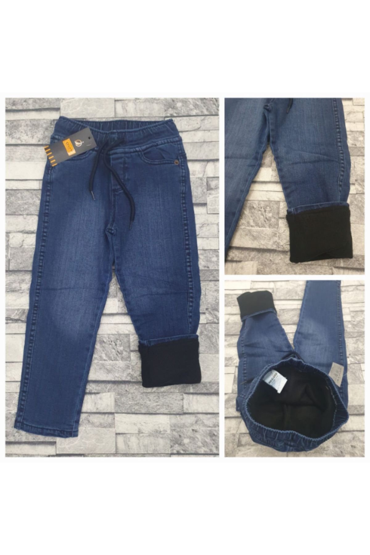 Termal Polarlı Çocuk Kot Pantolon Kız / Erkek %90 Pamuklu Denim Kot Kumaş