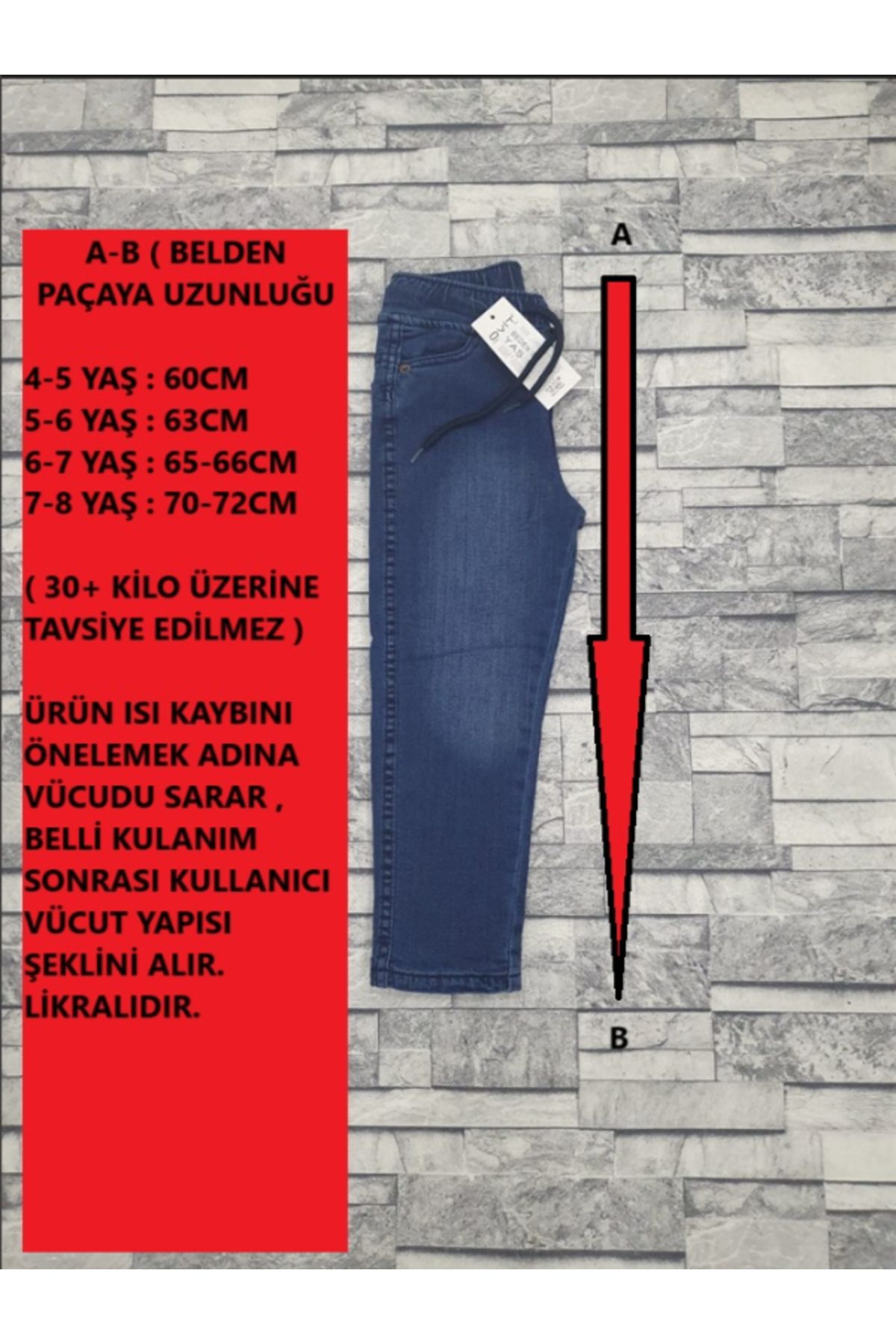 Termal Polarlı Çocuk Kot Pantolon Kız / Erkek %90 Pamuklu Denim Kot Kumaş