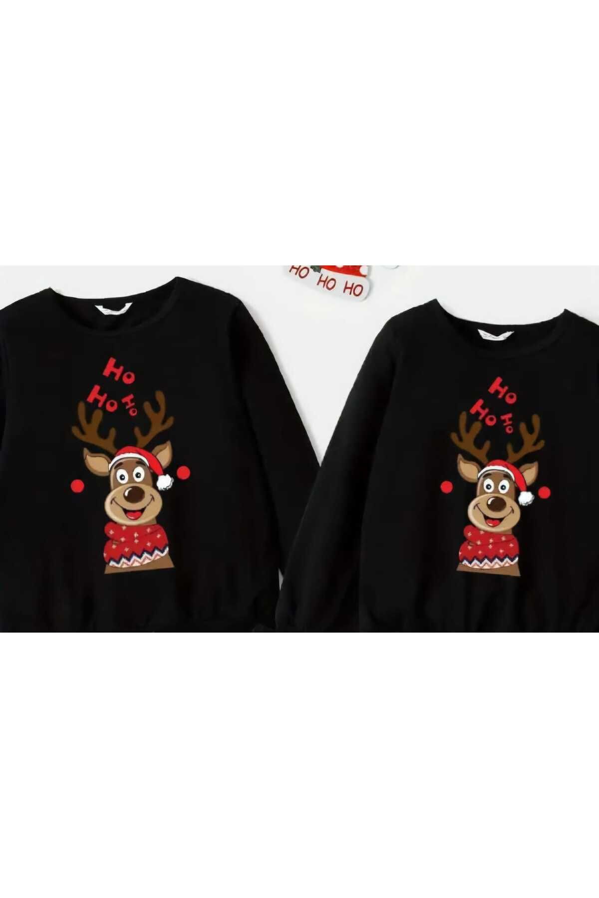 Yılbaşı Yeni Yıl Christmas Noel Çift Kombini Baskılı Bisiklet Yaka Oversize Sweatshirt Unisex