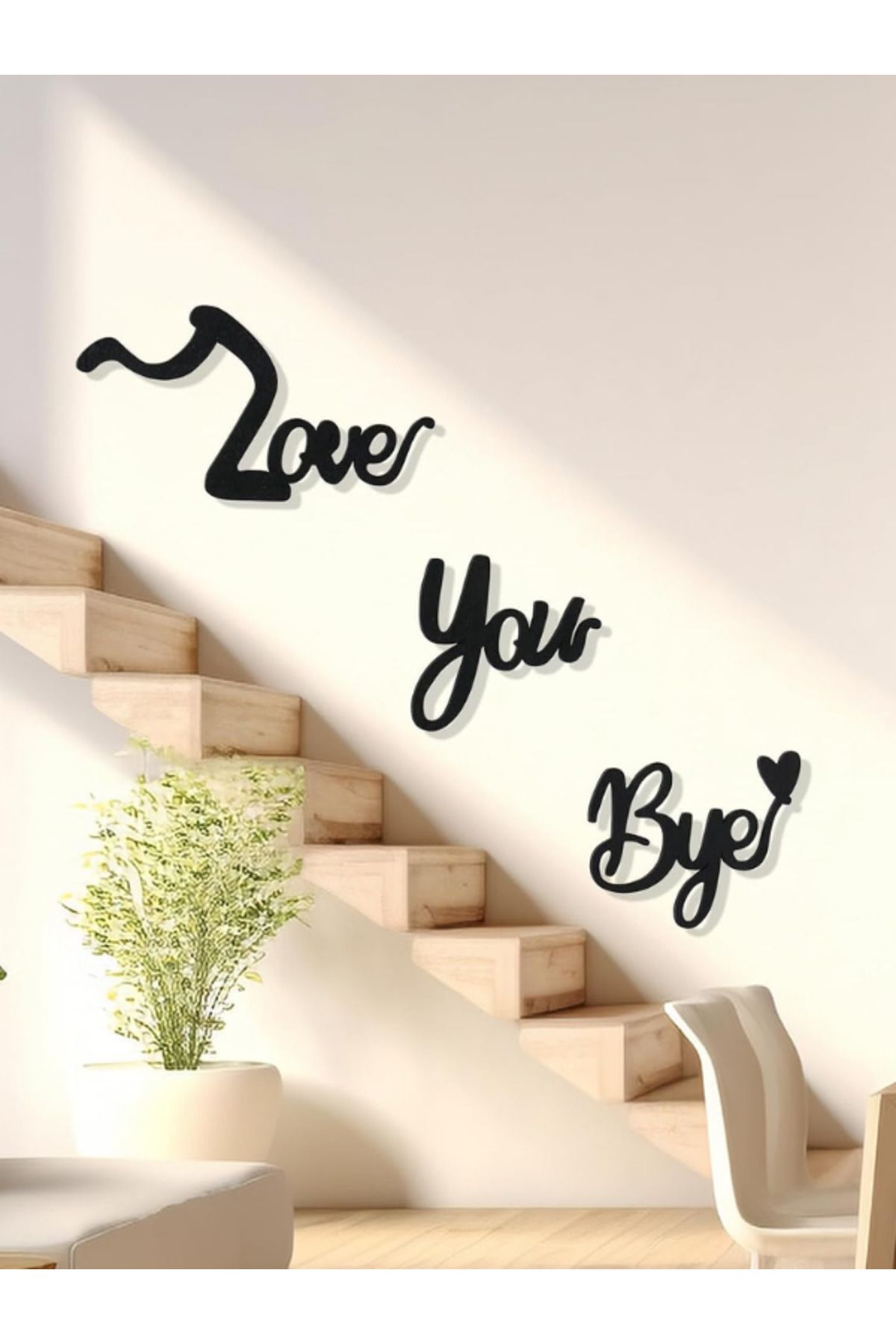 Love You Bye - Seni Seviyorum Görüşürüz - 3 Parça Siyah Dekoratif Duvar Yazısı