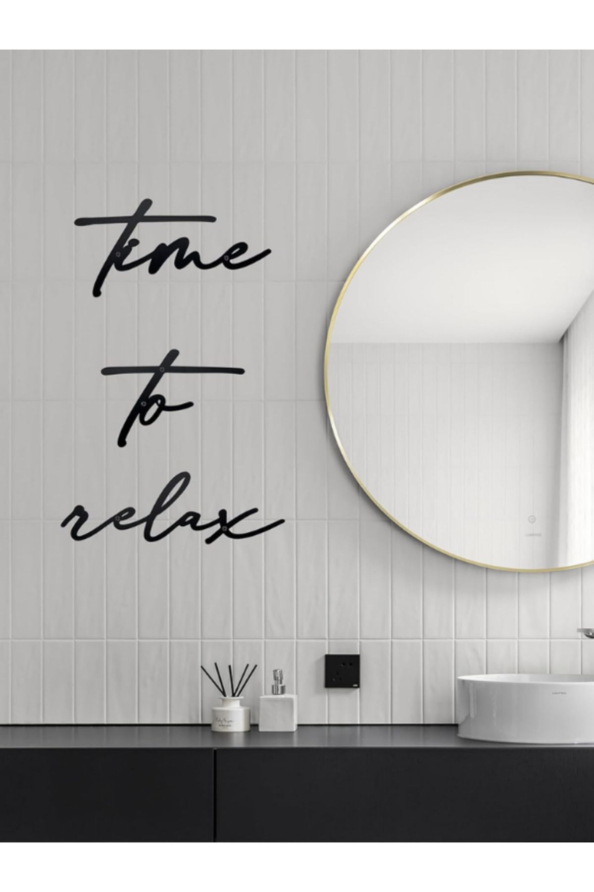 Time To Relax - 3 Parça Siyah Dekoratif Duvar Yazısı | Modern ve Şık Duvar Tablosu