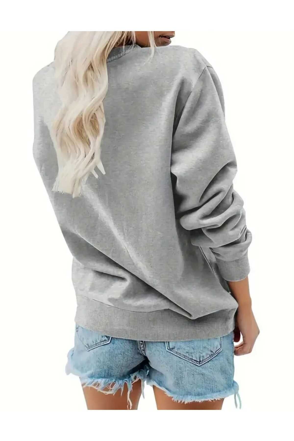 Christmas Yeni Yıl Yılbaşı Konsept Resimli Baskılı Bisiklet Yaka Oversize Sweatshirt Kadın