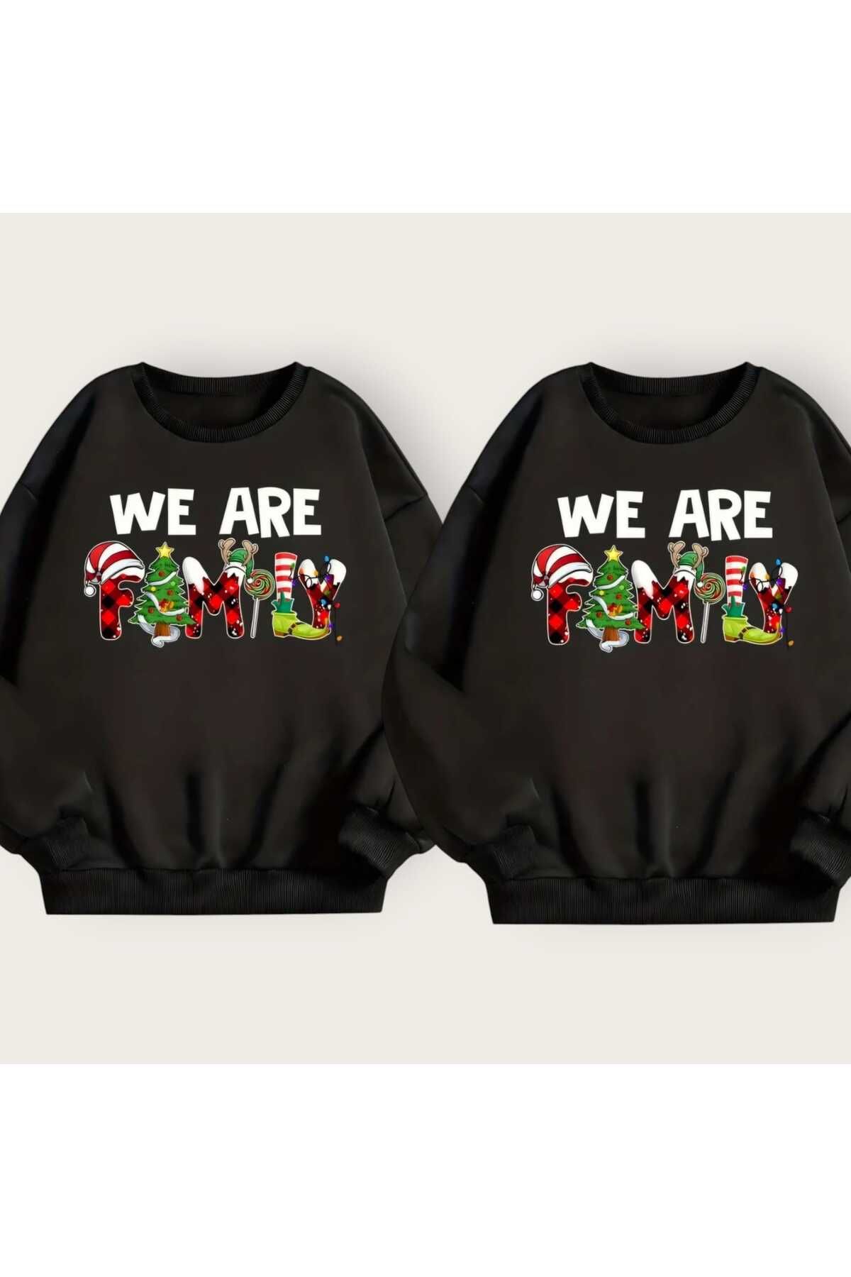 Çift Kombini Yeni Yıl Christmas Yılbaşı Noel Resimli Baskılı Bisiklet Yaka Oversize Sweatshirt