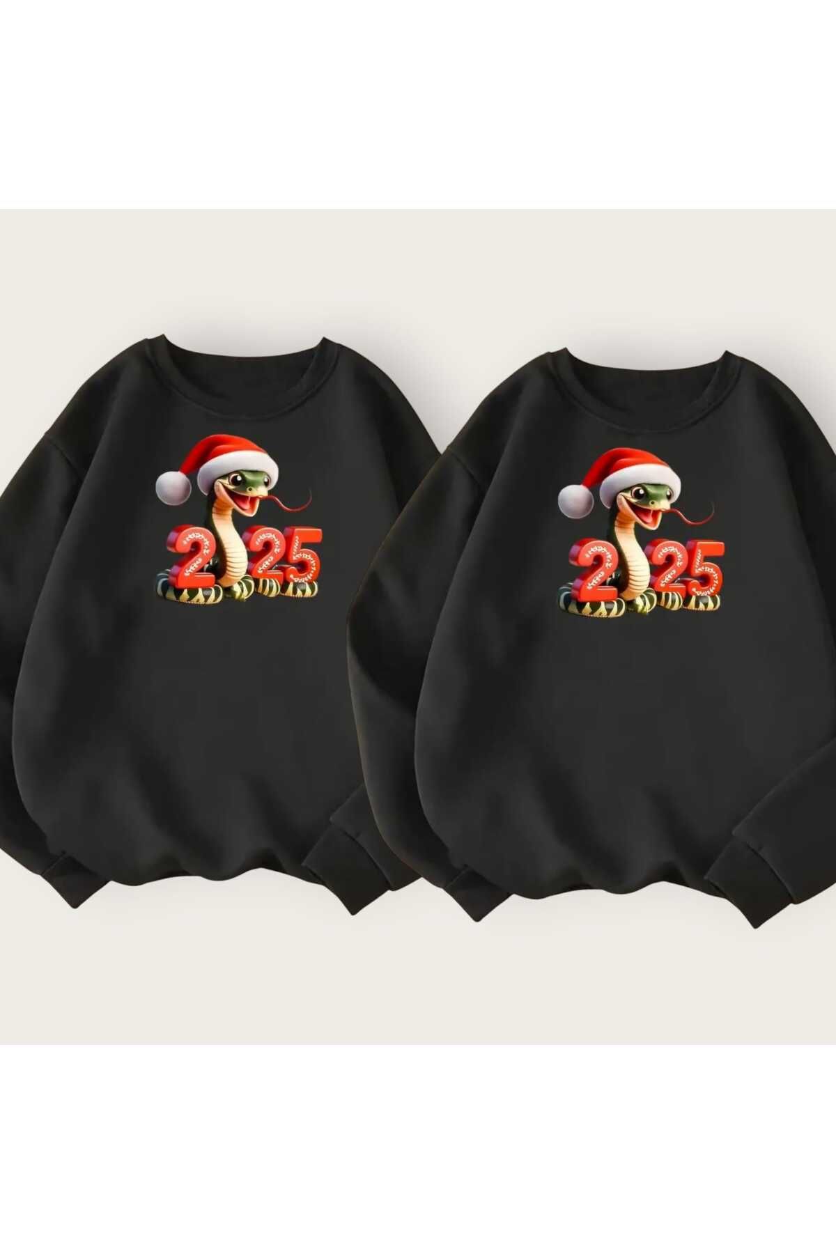 Çift Kombini Yeni Yıl Christmas Yılbaşı Noel Resimli Baskılı Bisiklet Yaka Oversize Sweatshirt