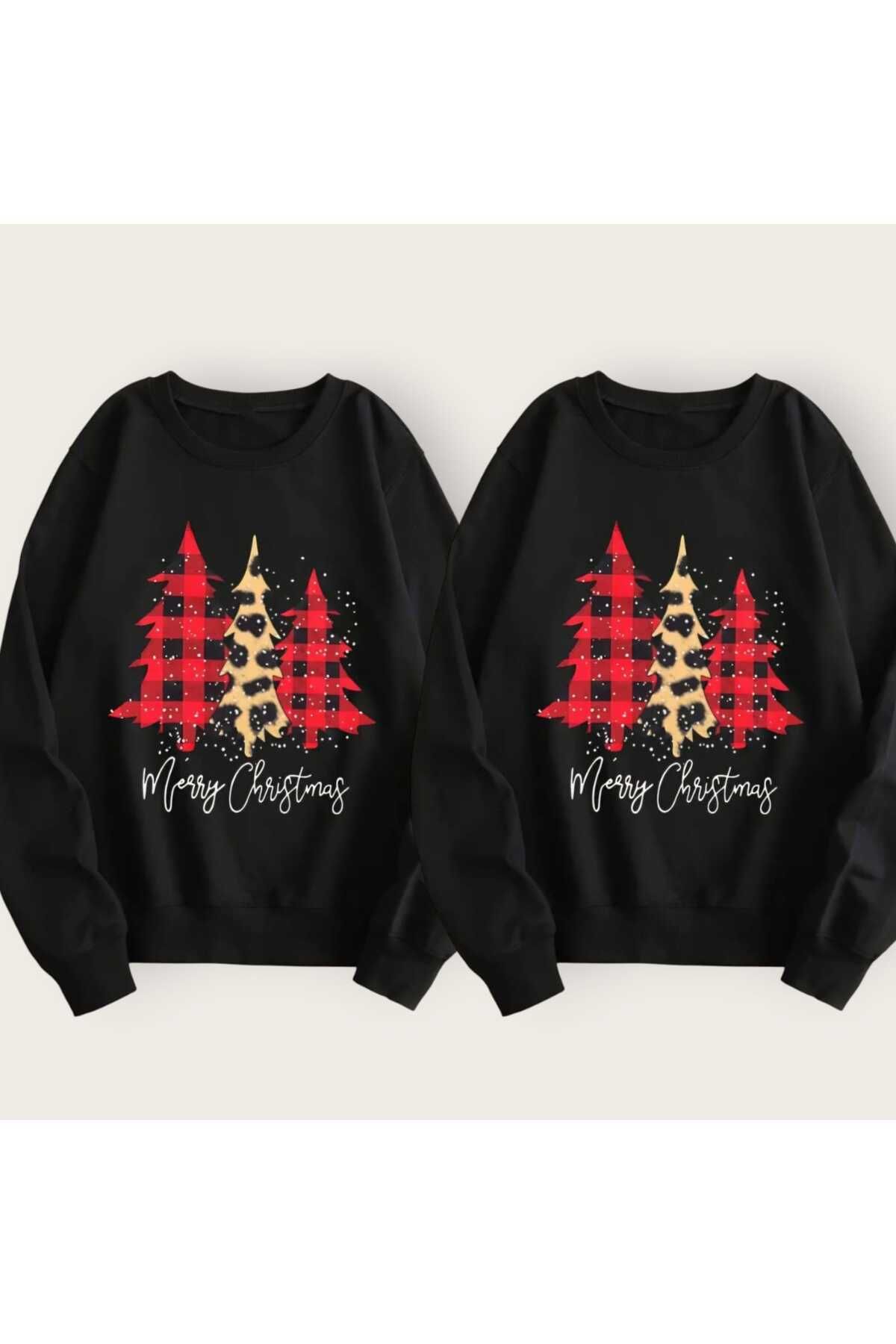 Çift Kombini Yeni Yıl Christmas Yılbaşı Noel Resimli Baskılı Bisiklet Yaka Oversize Sweatshirt