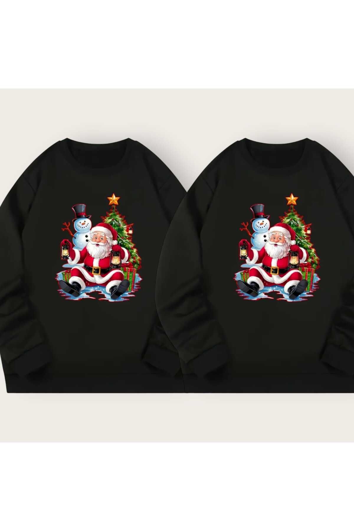 Çift Kombini Yeni Yıl Christmas Yılbaşı Noel Resimli Baskılı Bisiklet Yaka Oversize Sweatshirt