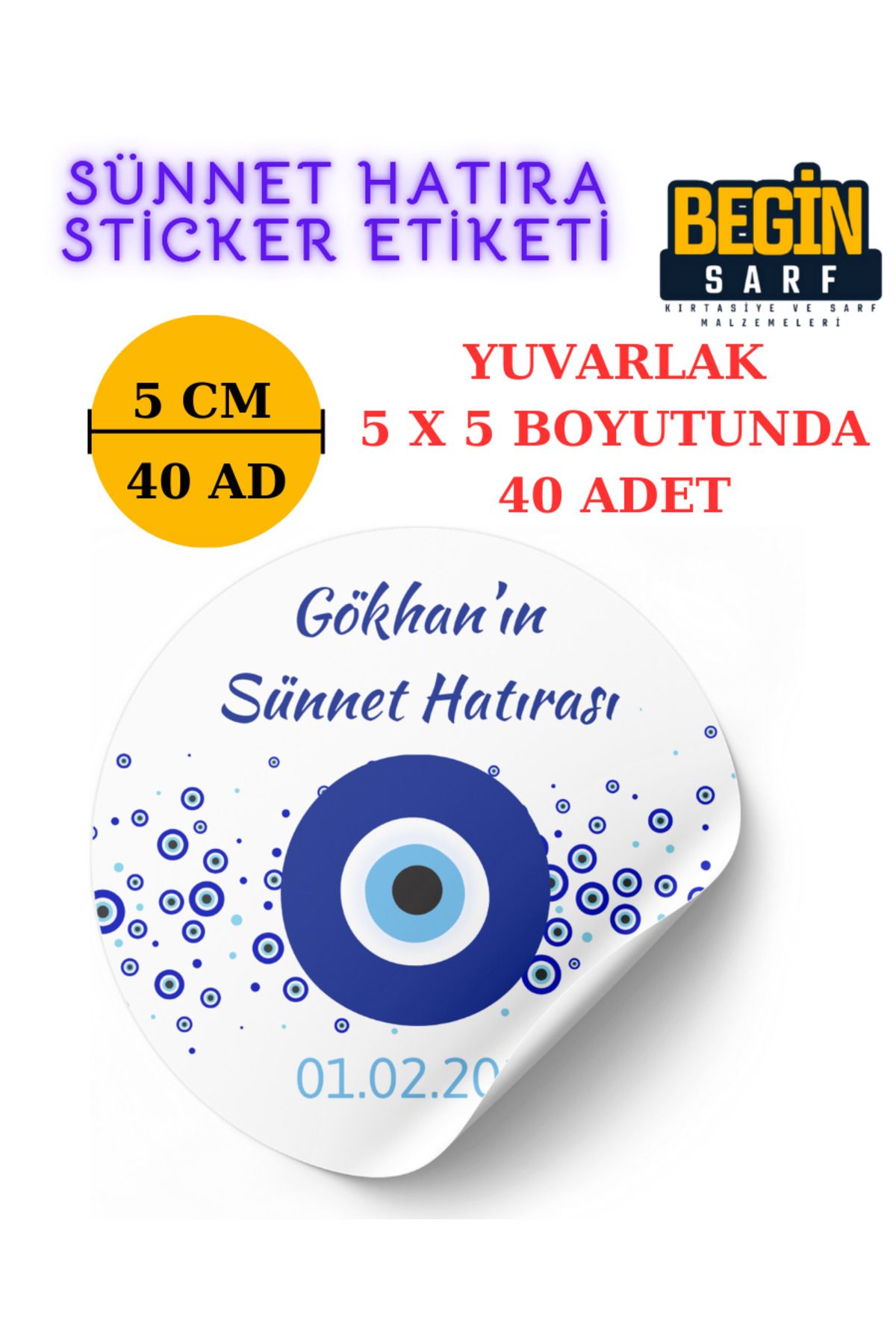 Kişiye Özel Sünnet Etiketi 3CM 4 CM 5 CM 6 CM Yuvarlak Beyaz Sünnet001001