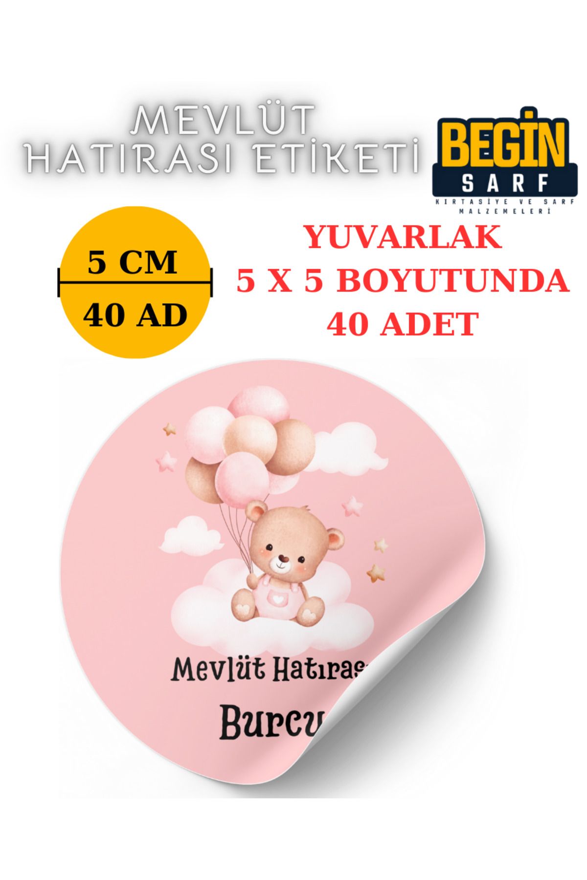 Kişiye Özel Bebek Mevlüt Yeni Doğan Etiketi 3 CM 4 CM 5 CM 6 CM Yuvarlak Beyaz Mevlüt001009