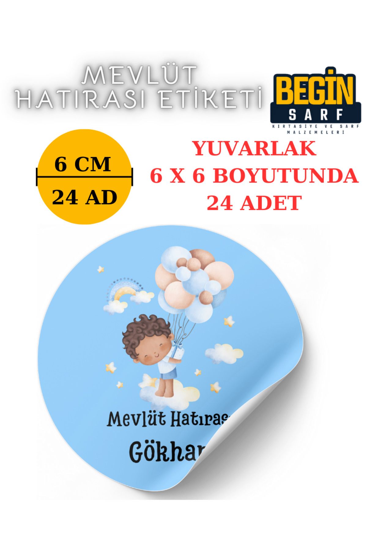 Kişiye Özel Bebek Mevlüt Yeni Doğan Etiketi 3 CM 4 CM 5 CM 6 CM Yuvarlak Beyaz Mevlüt001008