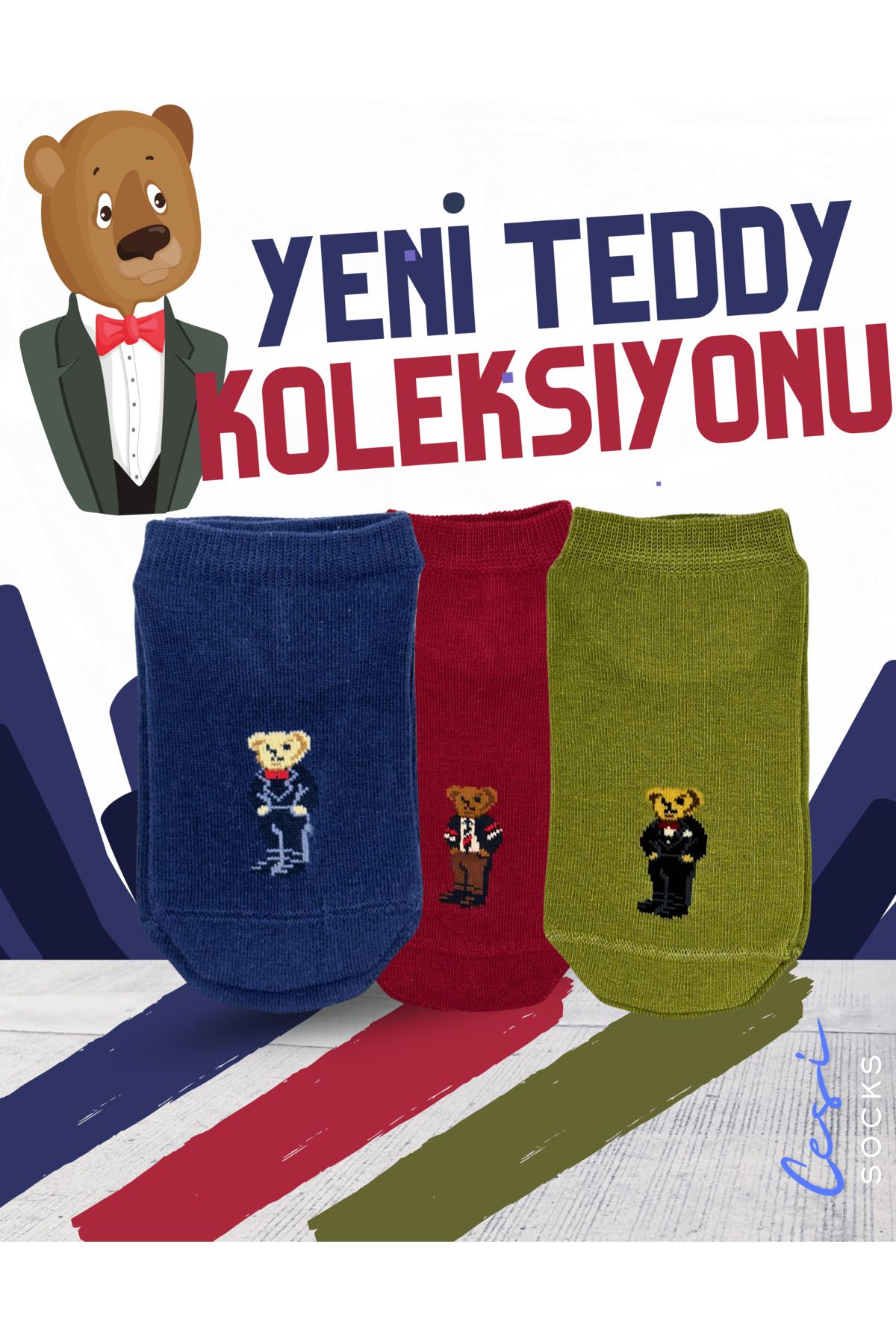 Cesi Socks 3'lü Teddy BearAyıcık Desenli Kadı...