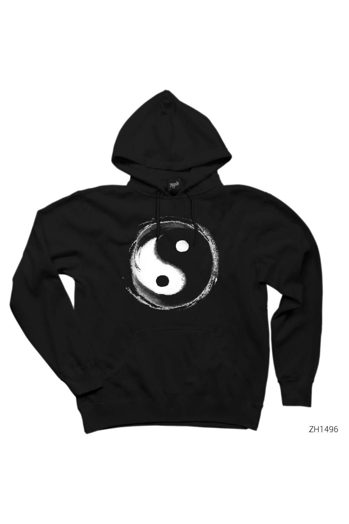 CrowsGate Ying Yang SplashSiyah Kapşonlu Swea...