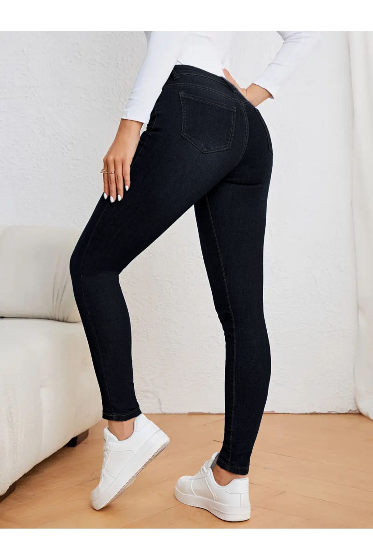 Kadın Yüksek Bel Dar Paça Süper Skinny Fit Esnek Bilek Boy Denim Jean Kot Pantolon C596