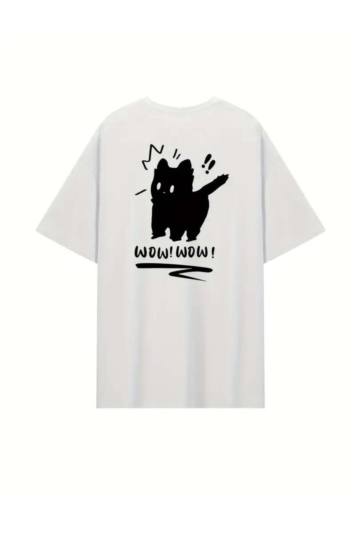 Sırt Baskılı Wow Cat Beyaz Unisex T-shirt