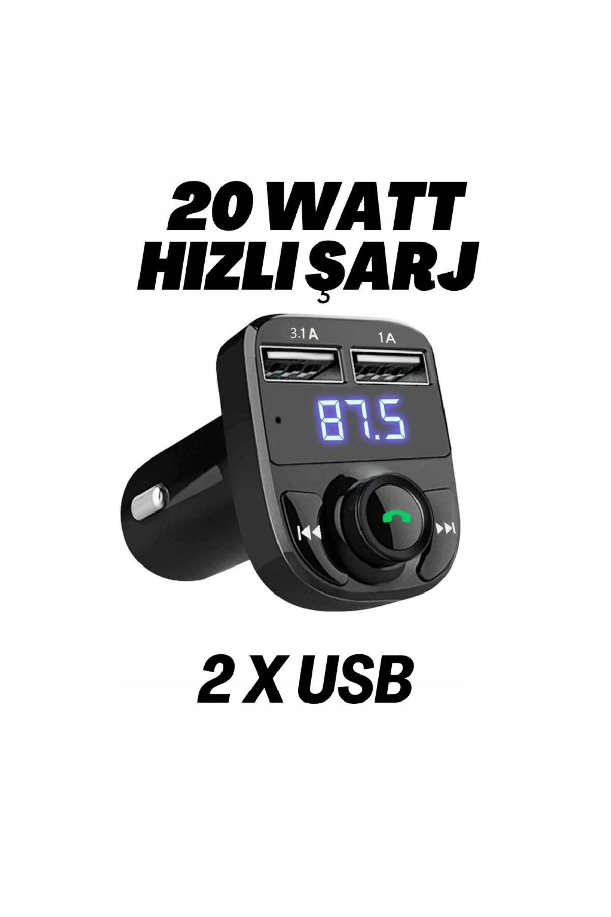 20w Araç Bluetooth Fm Transmitter Cihazı Araba Mp3 Çalar Oto Çakmaklık Şarj Aleti Müzik Kiti