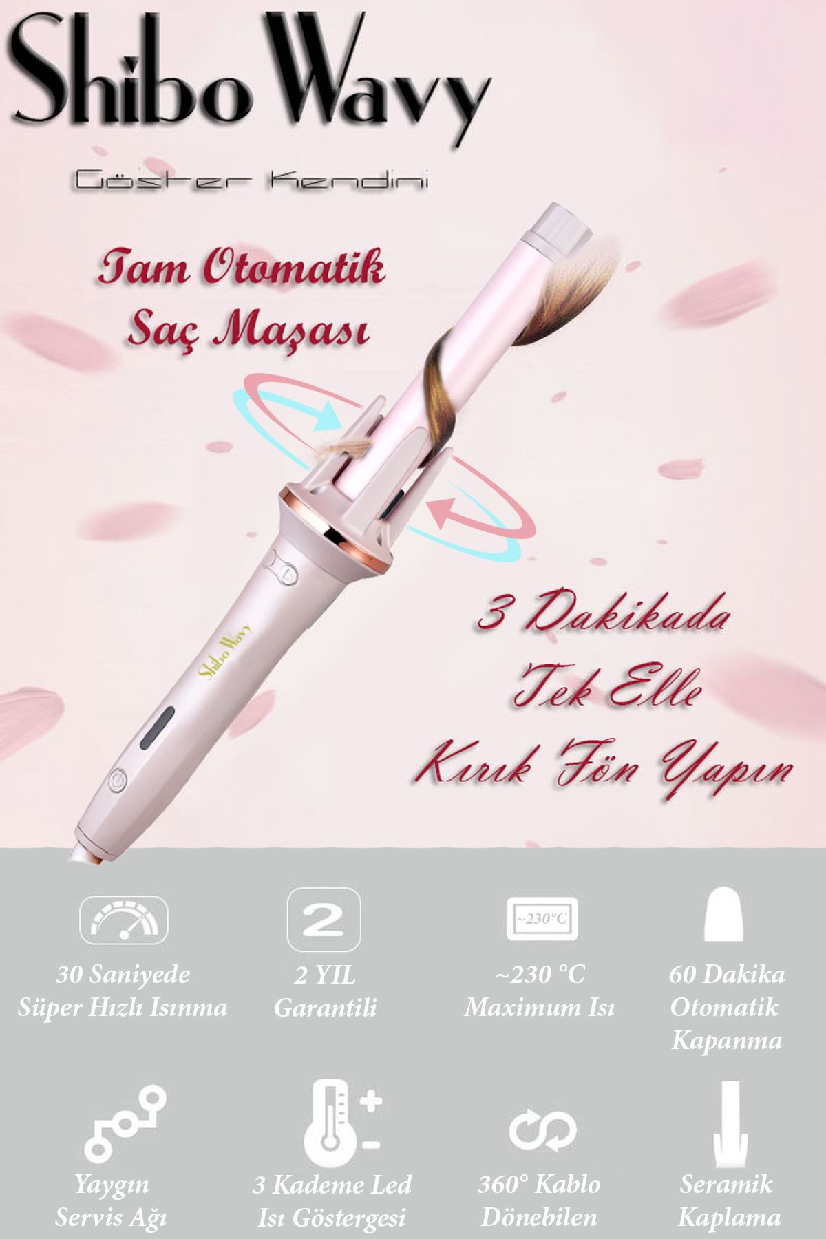 Otomatik Saç Maşası - Kalın Su Dalgası 32mm Extra Uzun Başlıklı