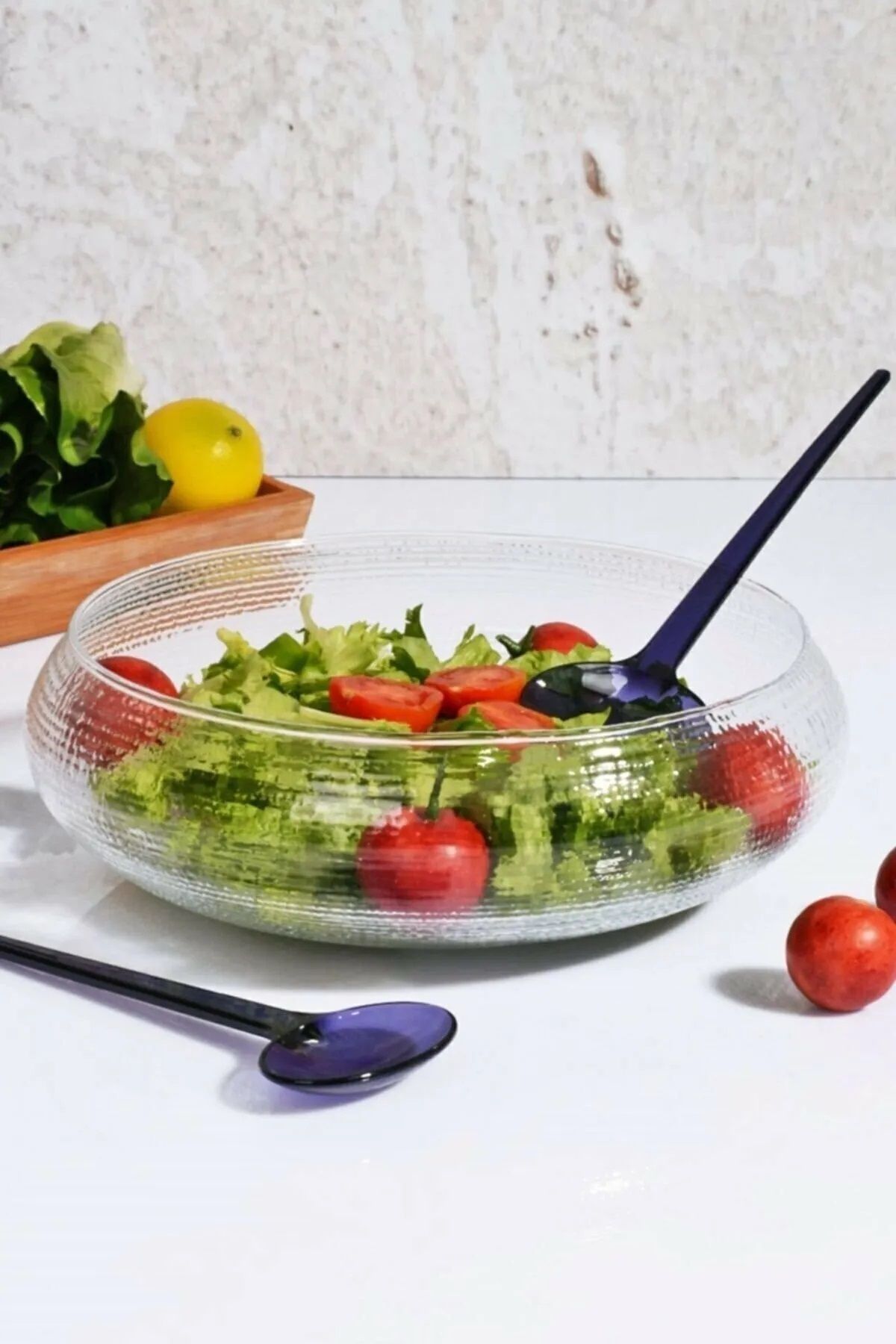 Kaşıklı California Cam Salata Kasesi 30 Cm