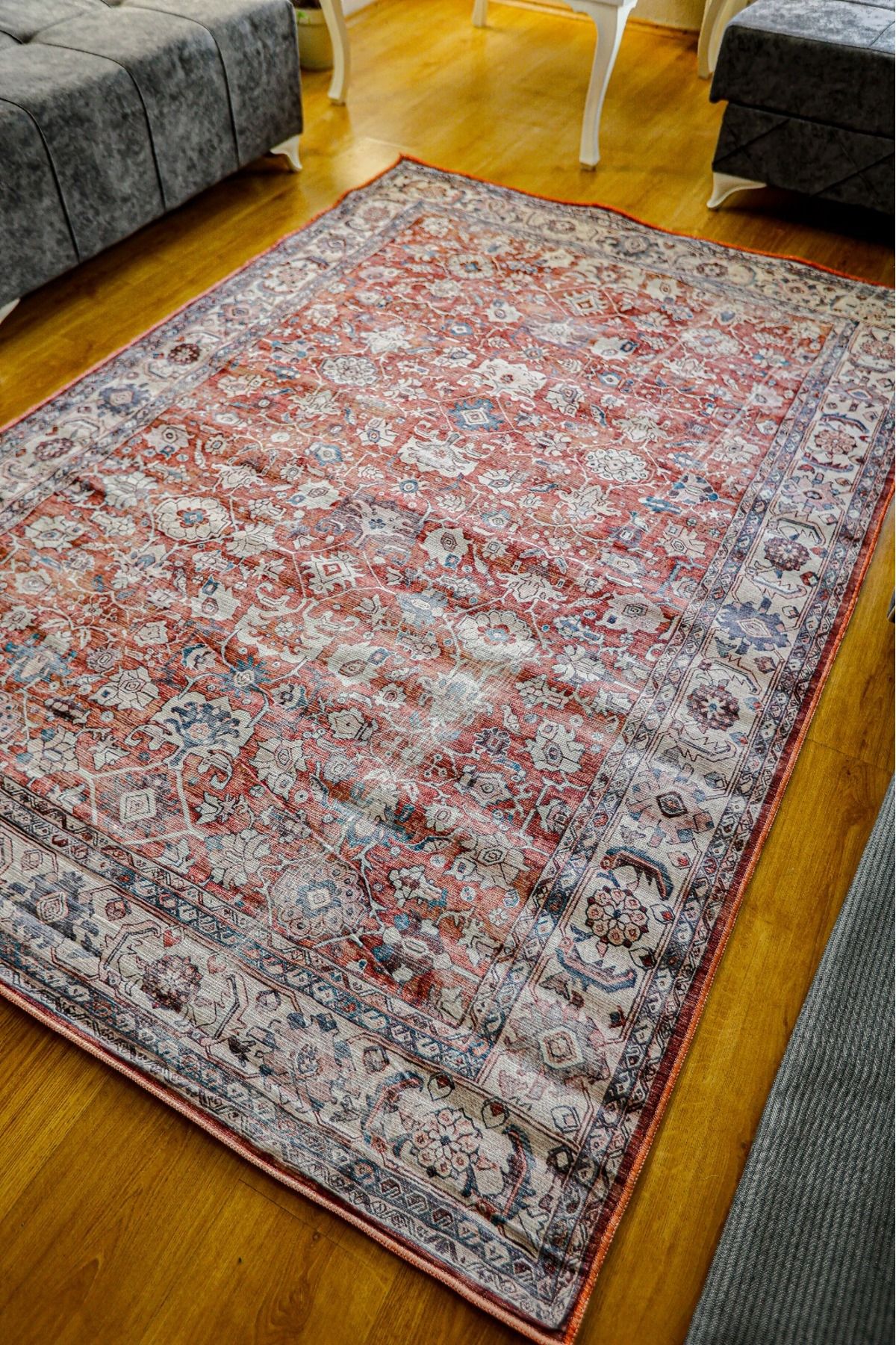 Anadolu Kilim Antik Desenli Kaymaz Taban Yıkanabilir Vintage Dokuma Makine Halısı