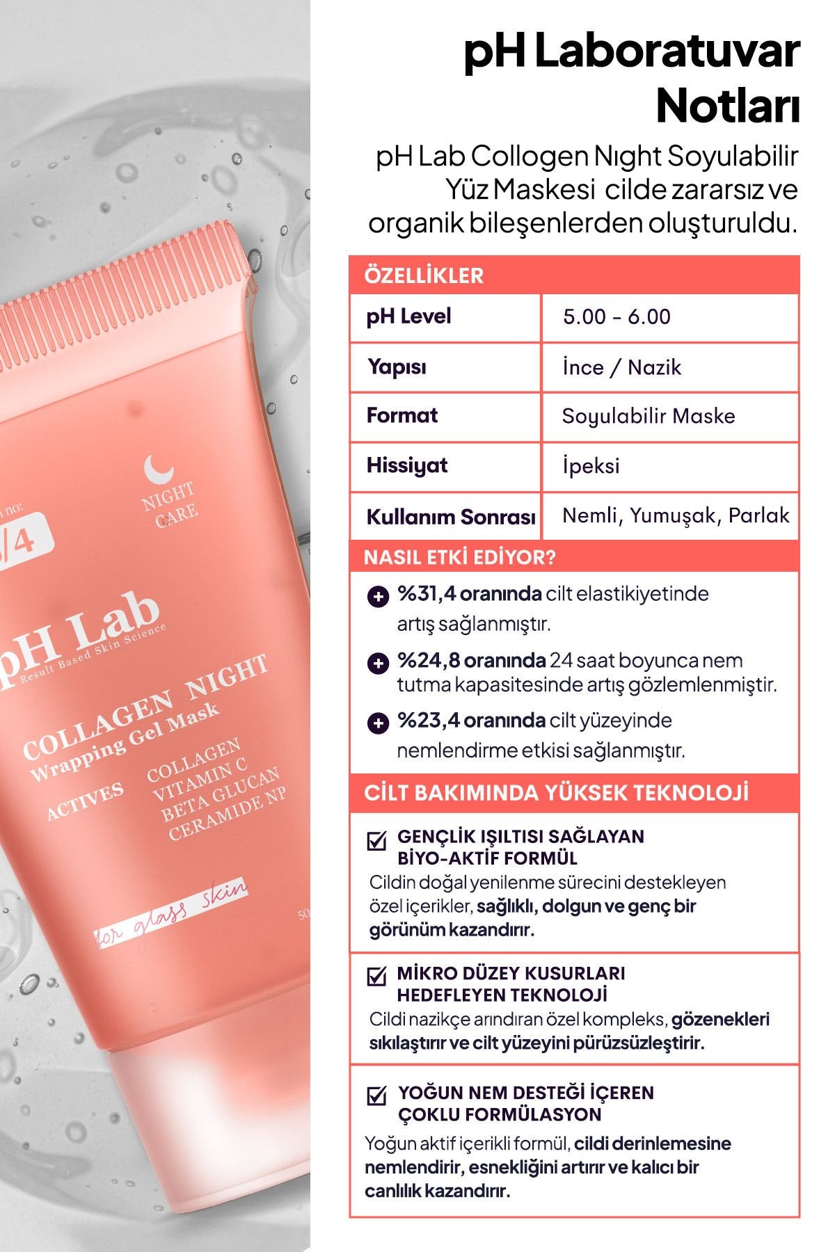 Phlab Collagennight Soyulabilen Kolajen Gece Maskesi, Soyulabilir Kolejen Yüz Maskesi