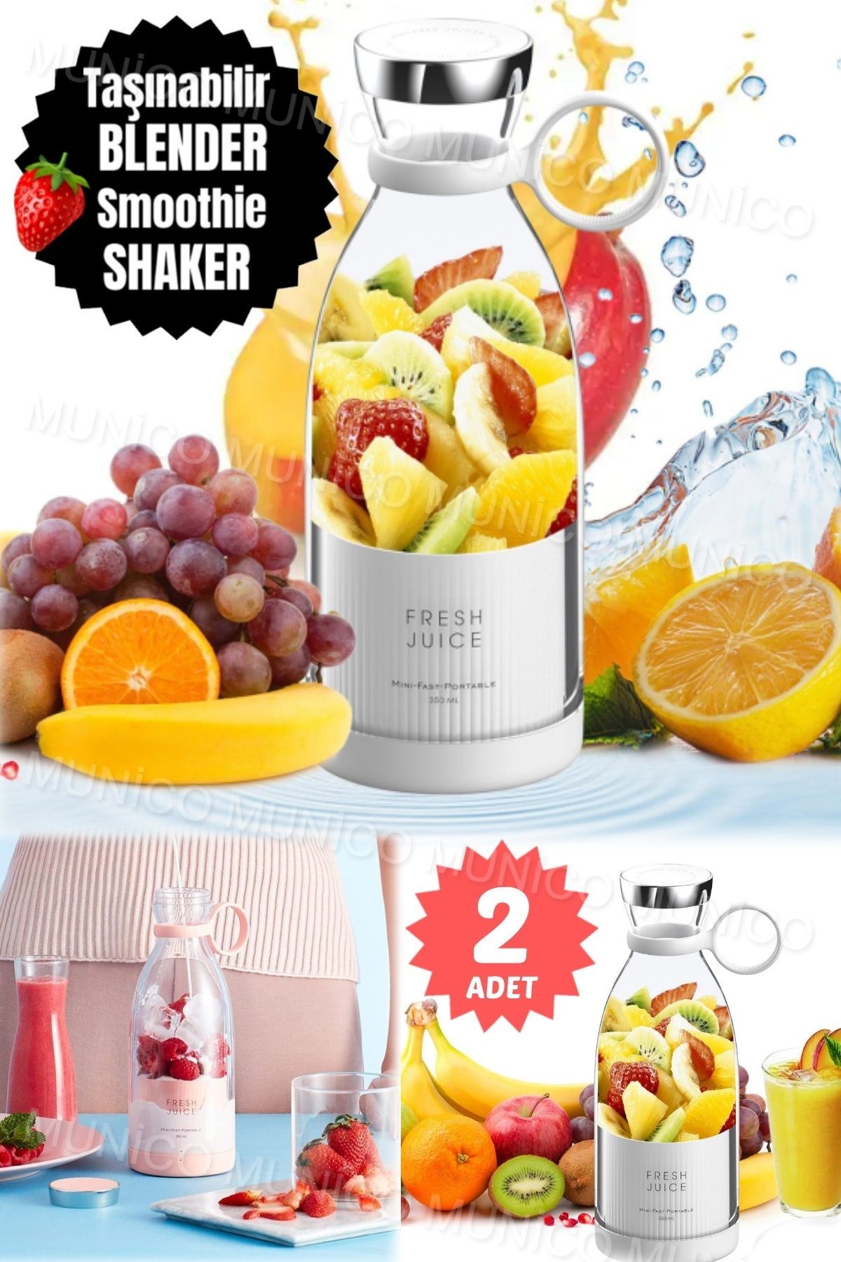 2 Adet 350 Ml Meyve Sıkacakları Çok Fonksiyonlu Meyve Suyu Yapımcısı Makinesi Blender Smoothi Mikser