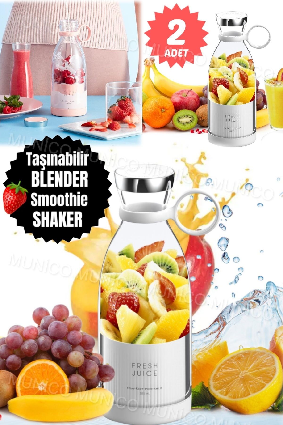 2 Adet 350 Ml Meyve Sıkacakları Çok Fonksiyonlu Meyve Suyu Yapımcısı Makinesi Blender Smoothi Mikser