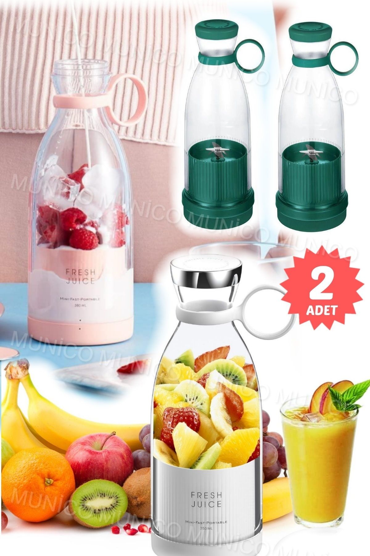 2 Adet 350 Ml Meyve Sıkacakları Çok Fonksiyonlu Meyve Suyu Yapımcısı Makinesi Blender Smoothi Mikser