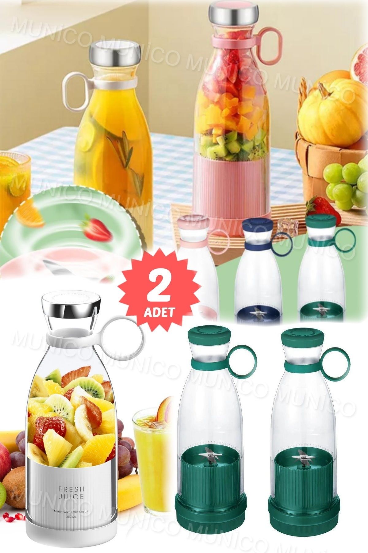 2 Adet 350 Ml Meyve Sıkacakları Çok Fonksiyonlu Meyve Suyu Yapımcısı Makinesi Blender Smoothi Mikser