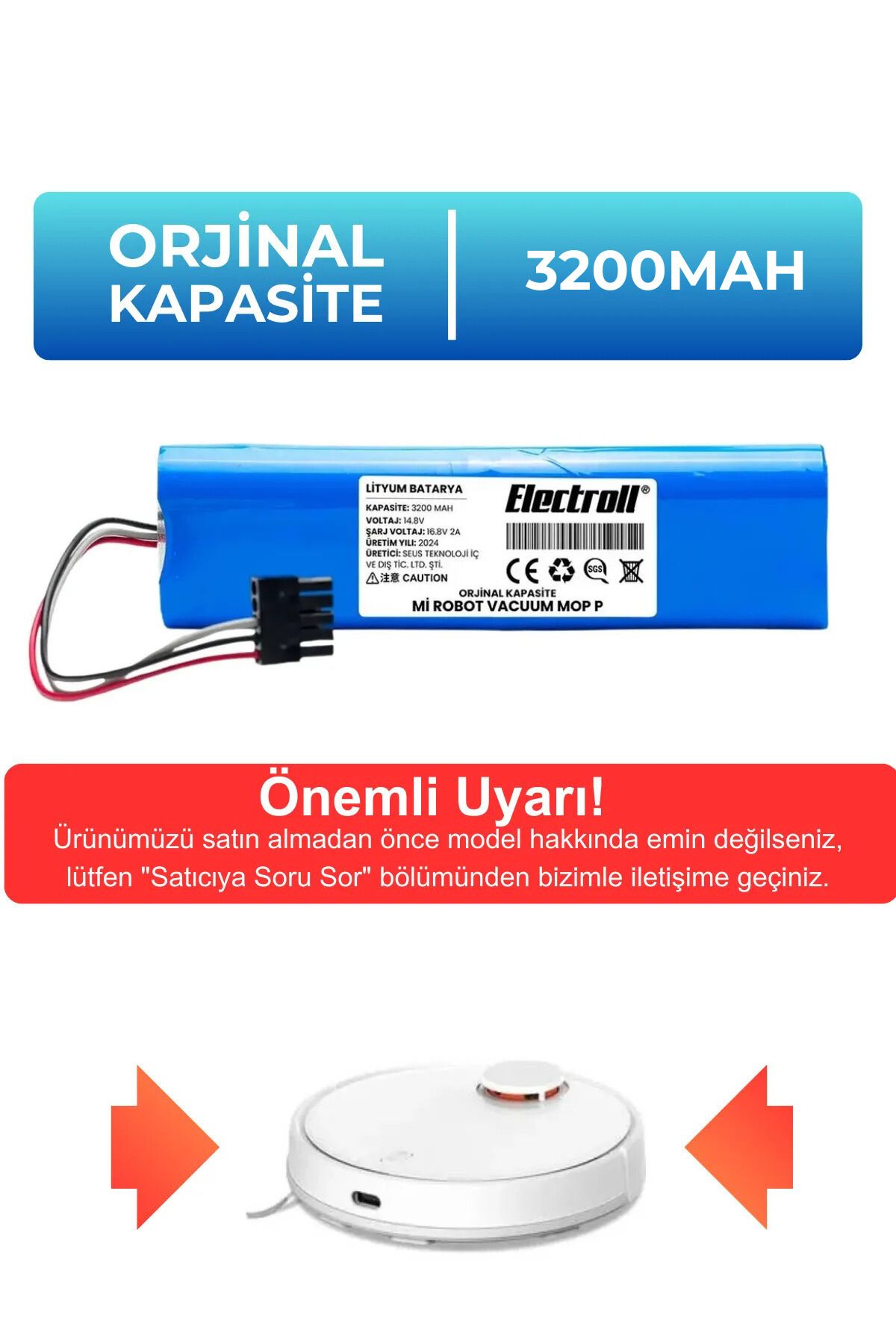 ELECTROLL Xiaomi Mi RobotVacuum Mop P Uyumlu...