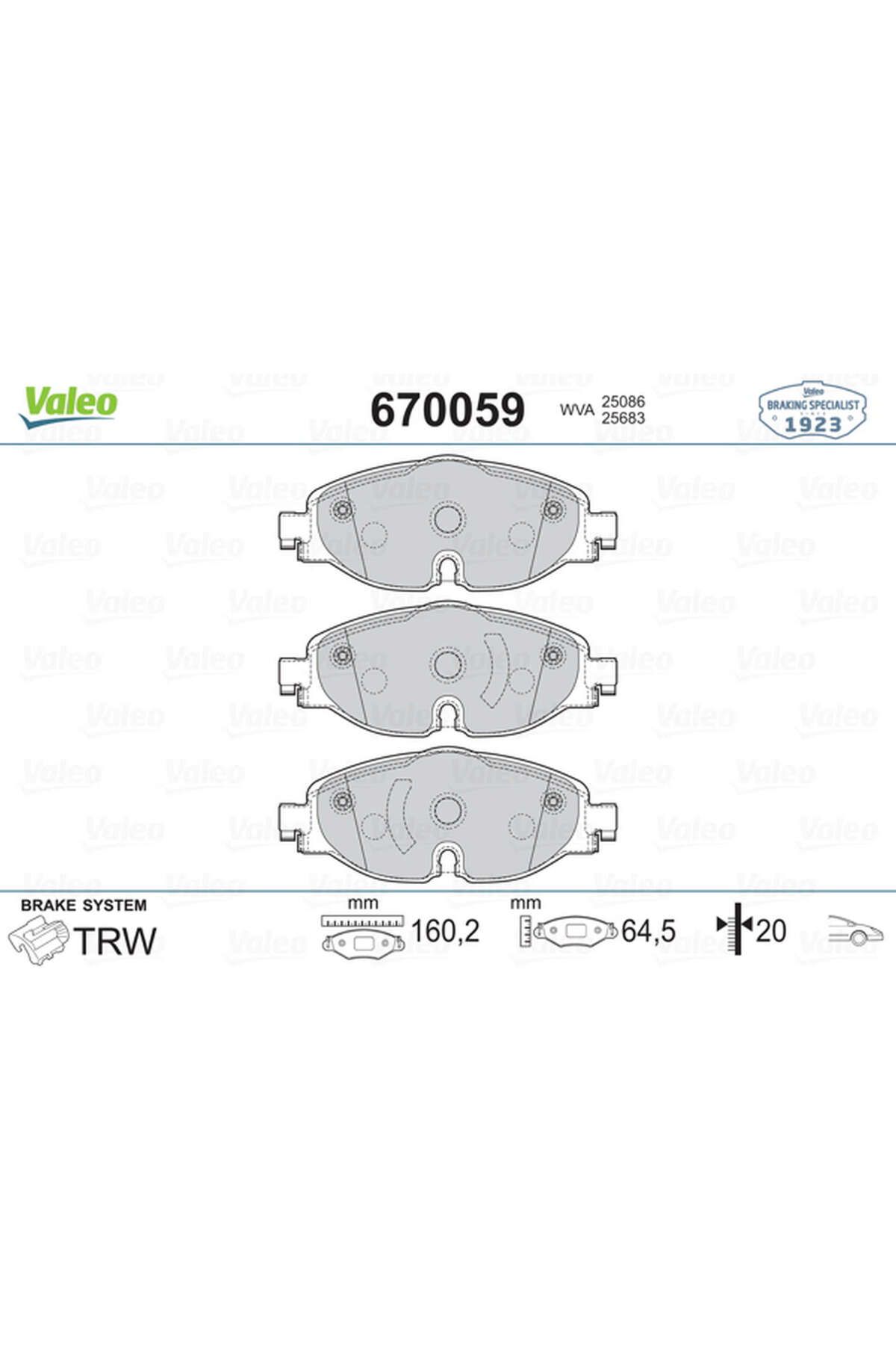 Valeo ÖN BALATAGOLF7-A3-LEON-TIGUAN-PASSAT-OC...