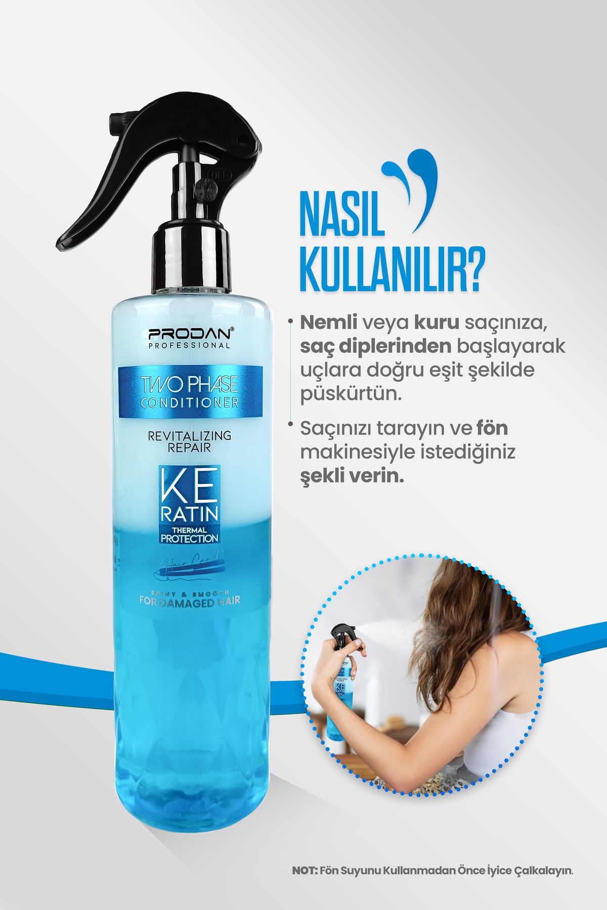 Keratin Fön Suyu Isı Koruyucu & Şaç Serumu Parlaklık Verici Etki 2'li Saç Bakım Seti 400ml + 100 ml